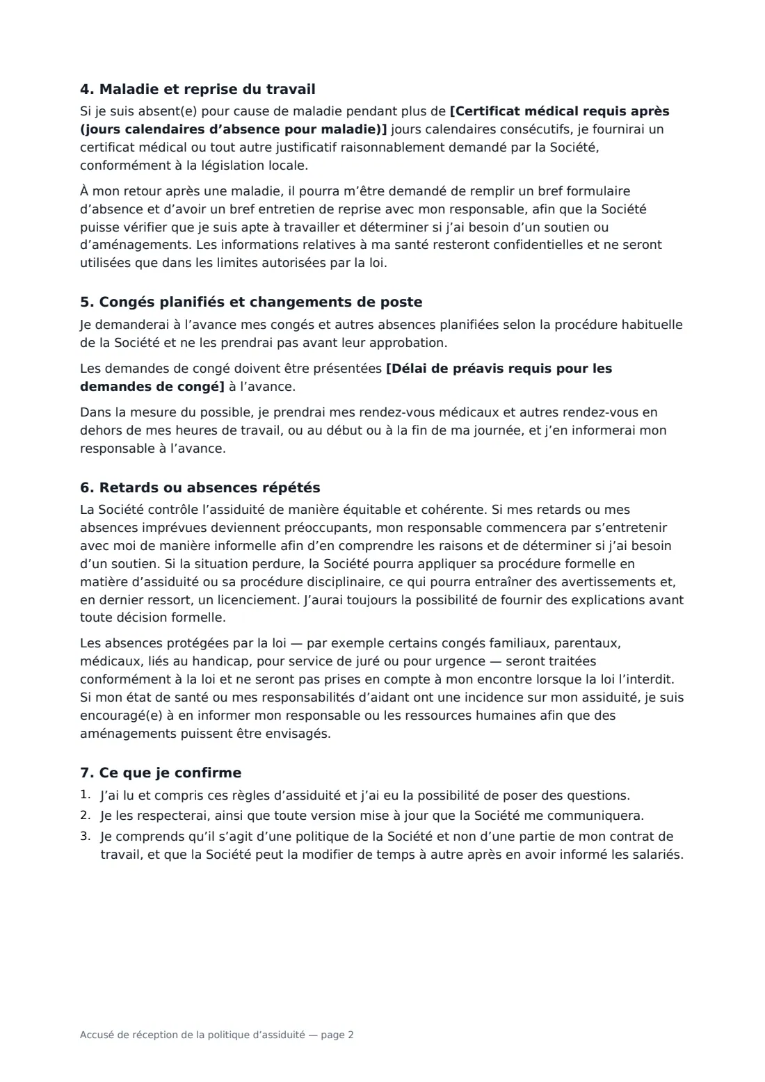 Accusé de réception de la politique d’assiduité — page 2 sur 3