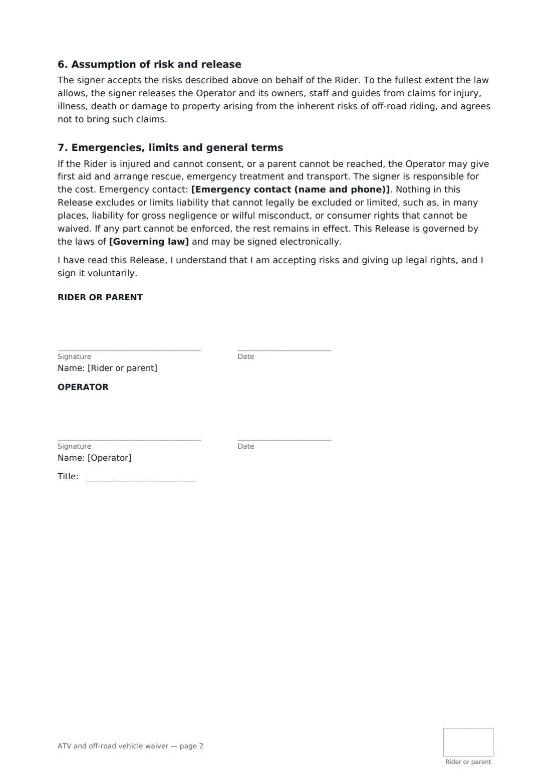 ATV and off-road vehicle waiver — page 2 of 2