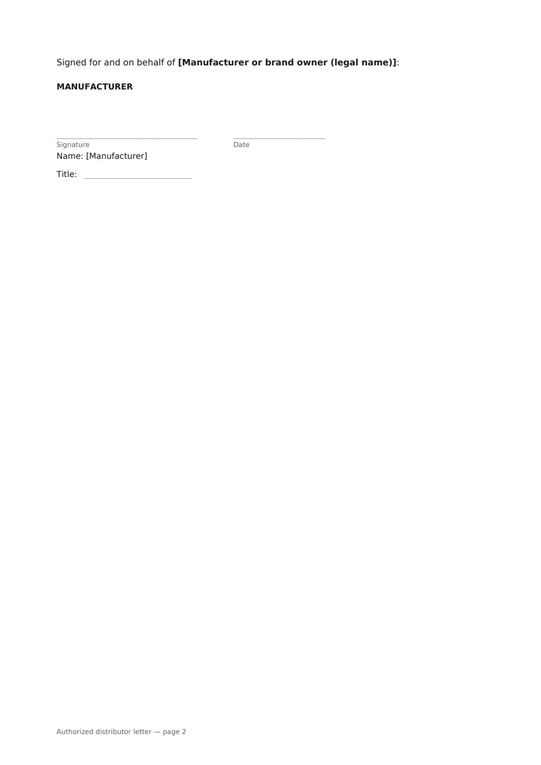 Authorized distributor letter — page 2 of 2