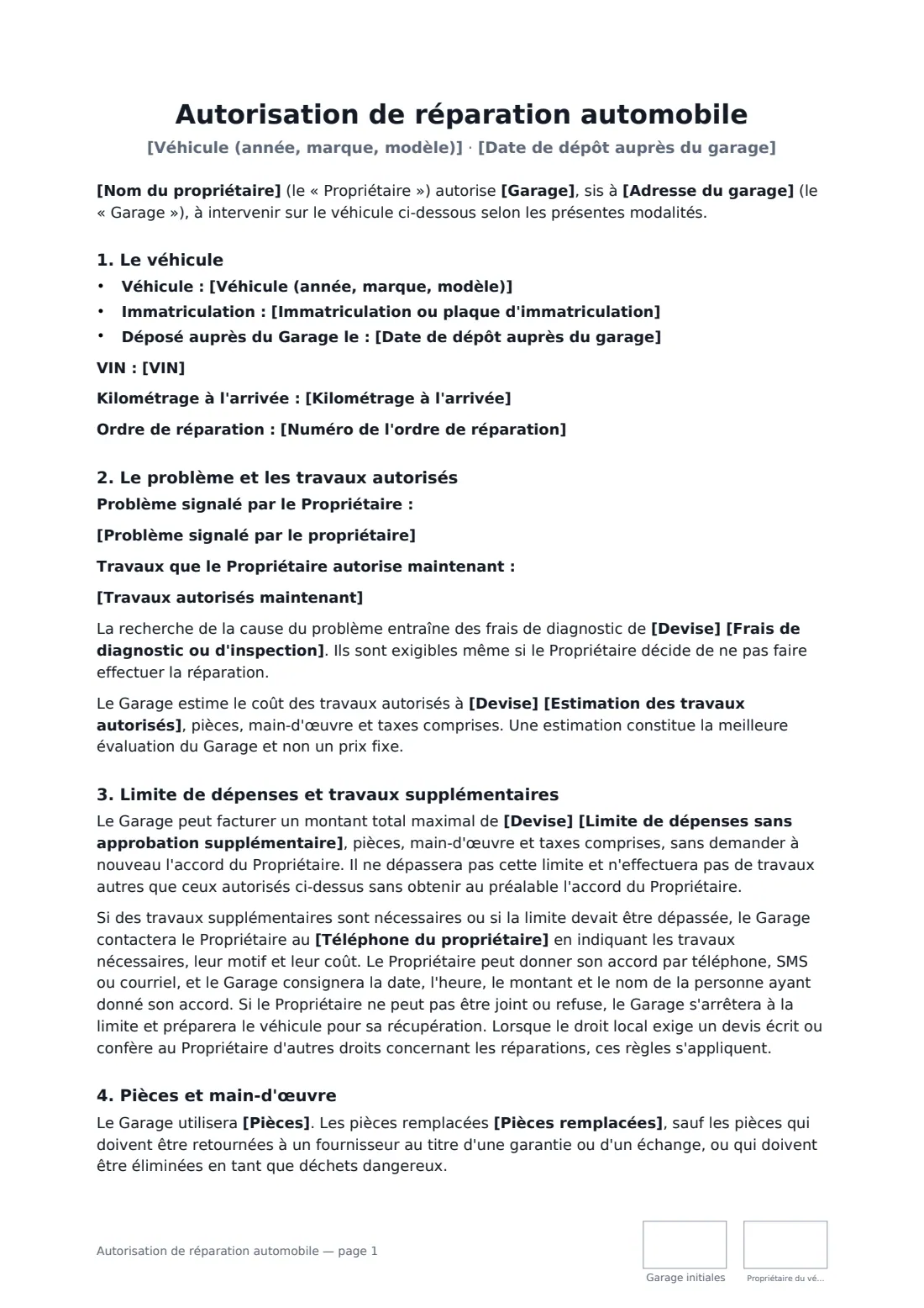 Autorisation de réparation automobile — page 1 sur 3