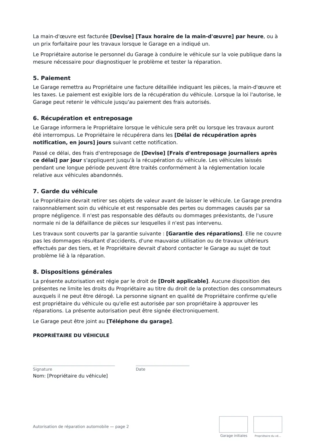 Autorisation de réparation automobile — page 2 sur 3