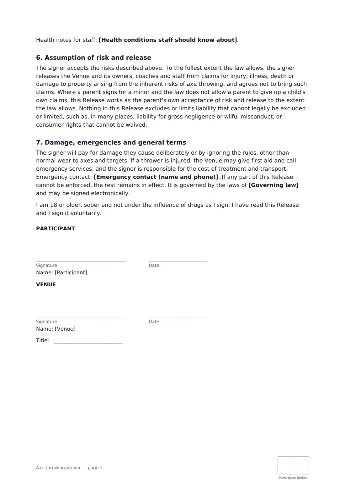 Axe throwing waiver — page 2 of 2
