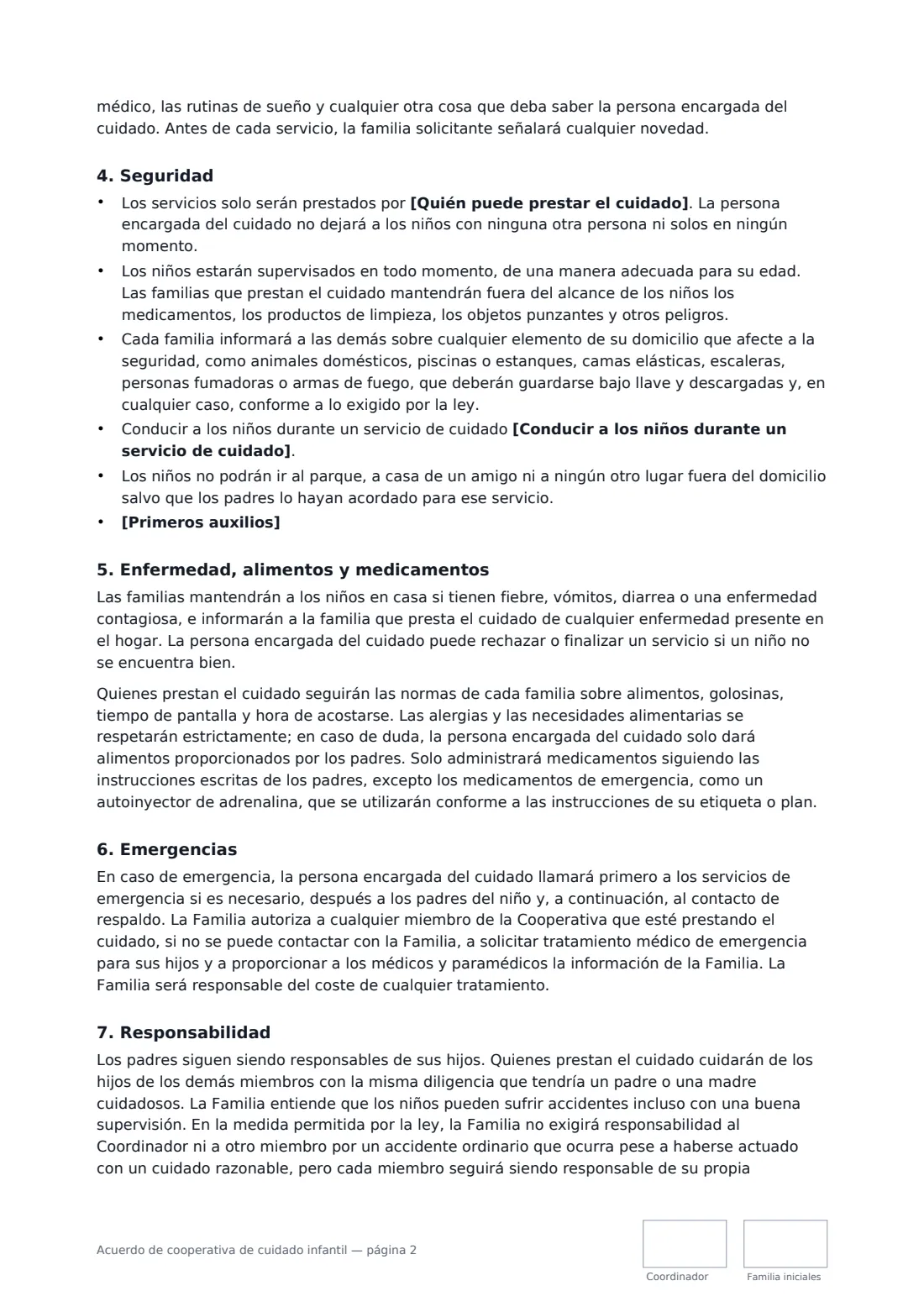 Acuerdo de cooperativa de cuidado infantil: página 2 de 3