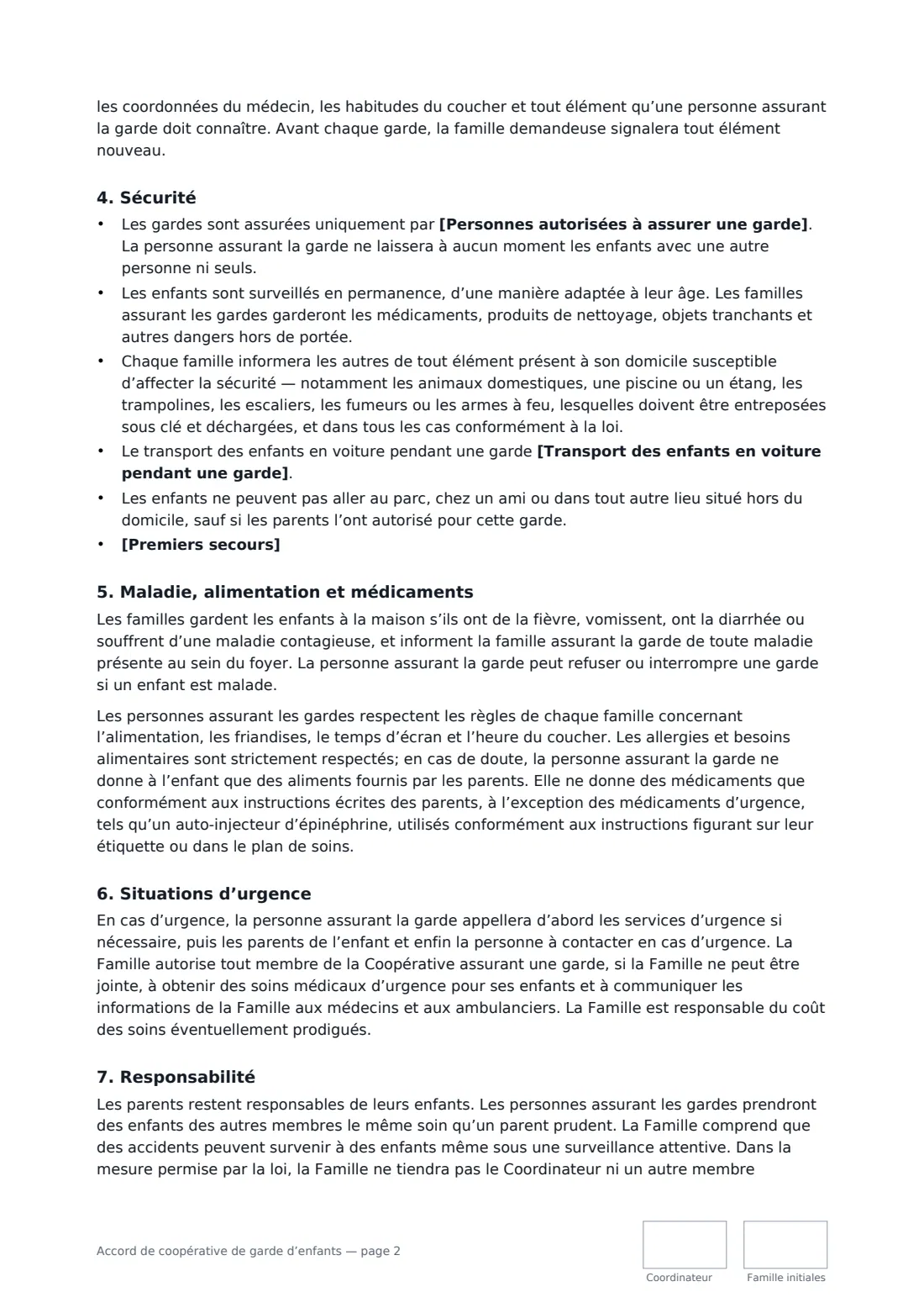 Accord de coopérative de garde d’enfants — page 2 sur 3