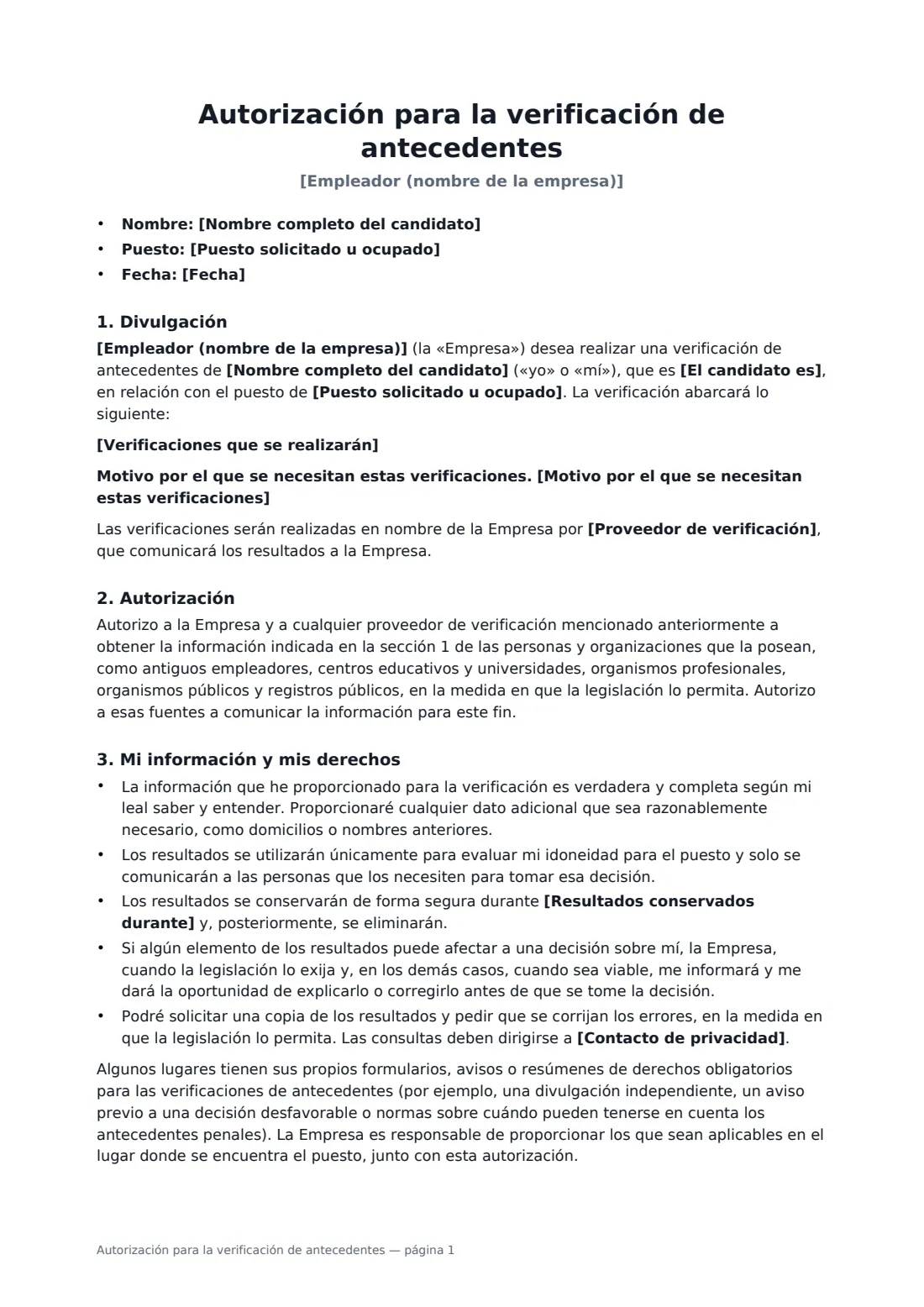 Autorización para la verificación de antecedentes: página 1 de 2