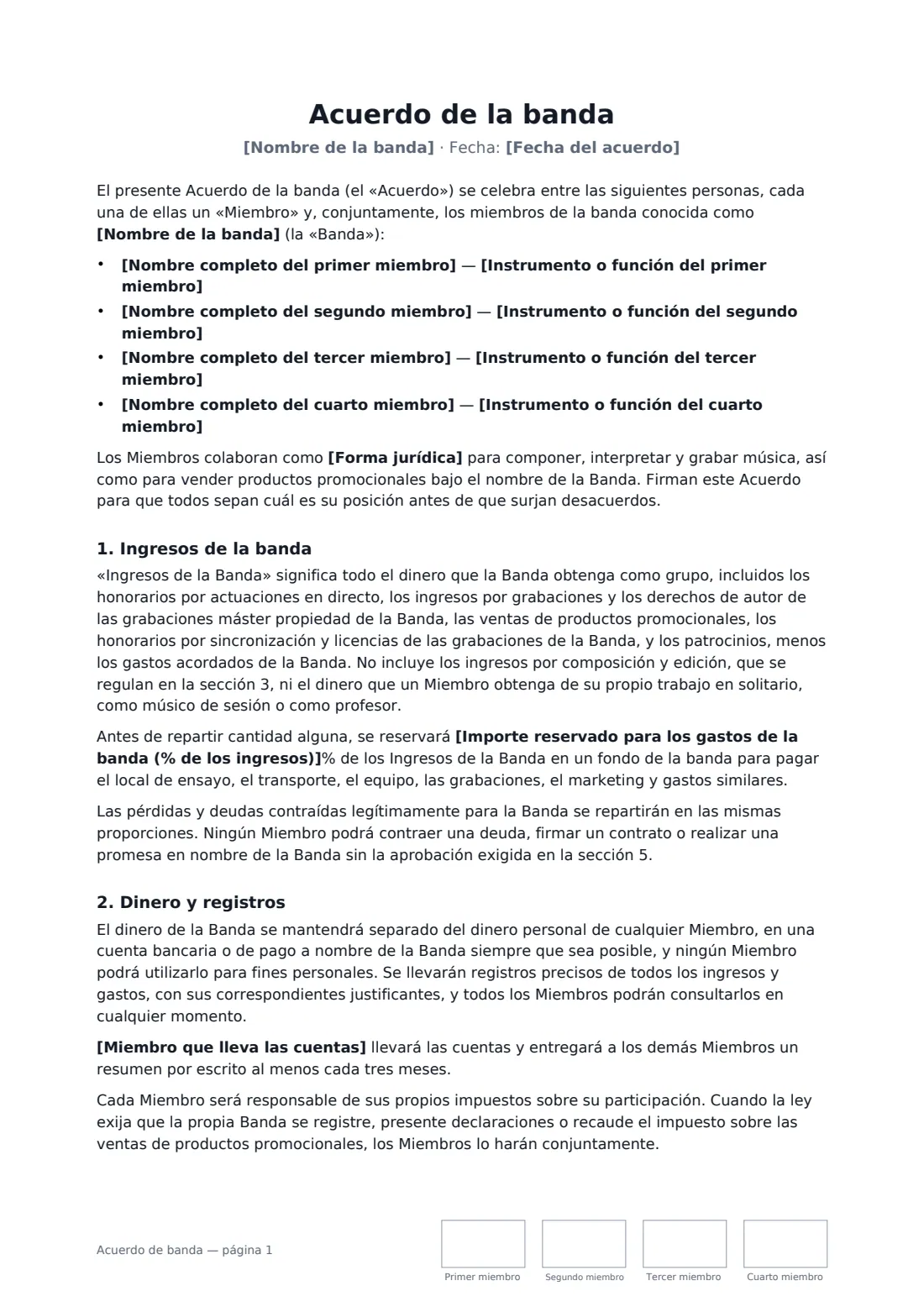 Acuerdo de banda: página 1 de 4