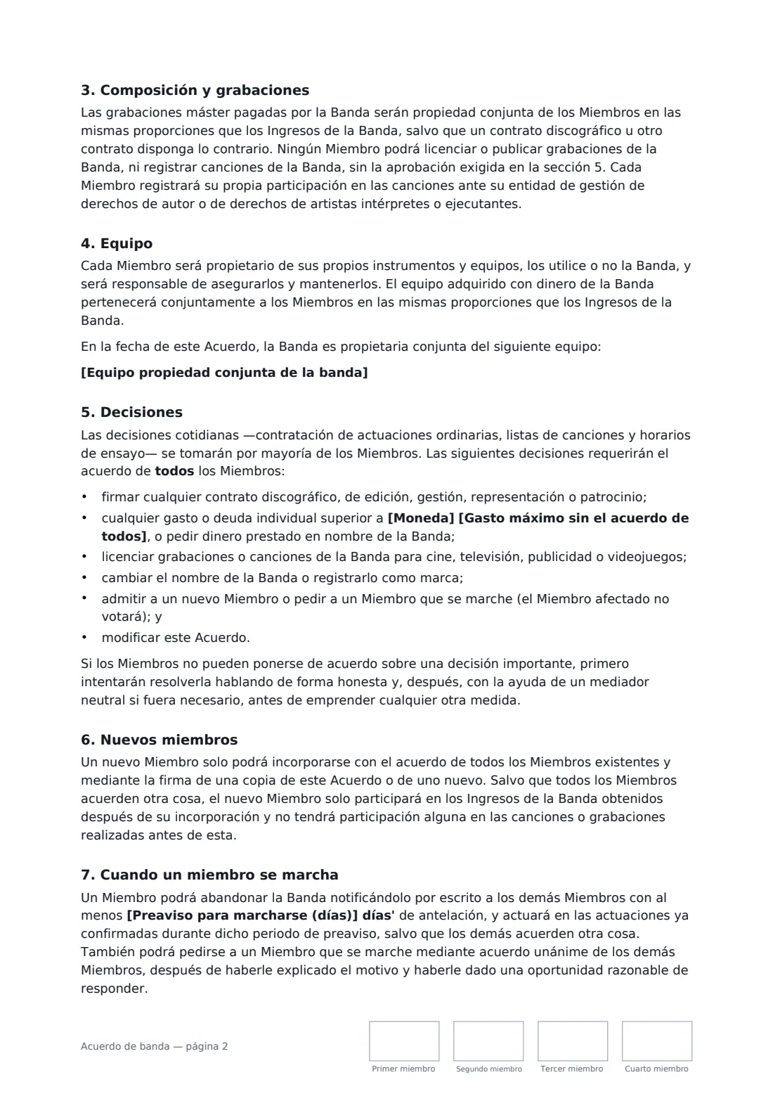 Acuerdo de banda: página 2 de 4