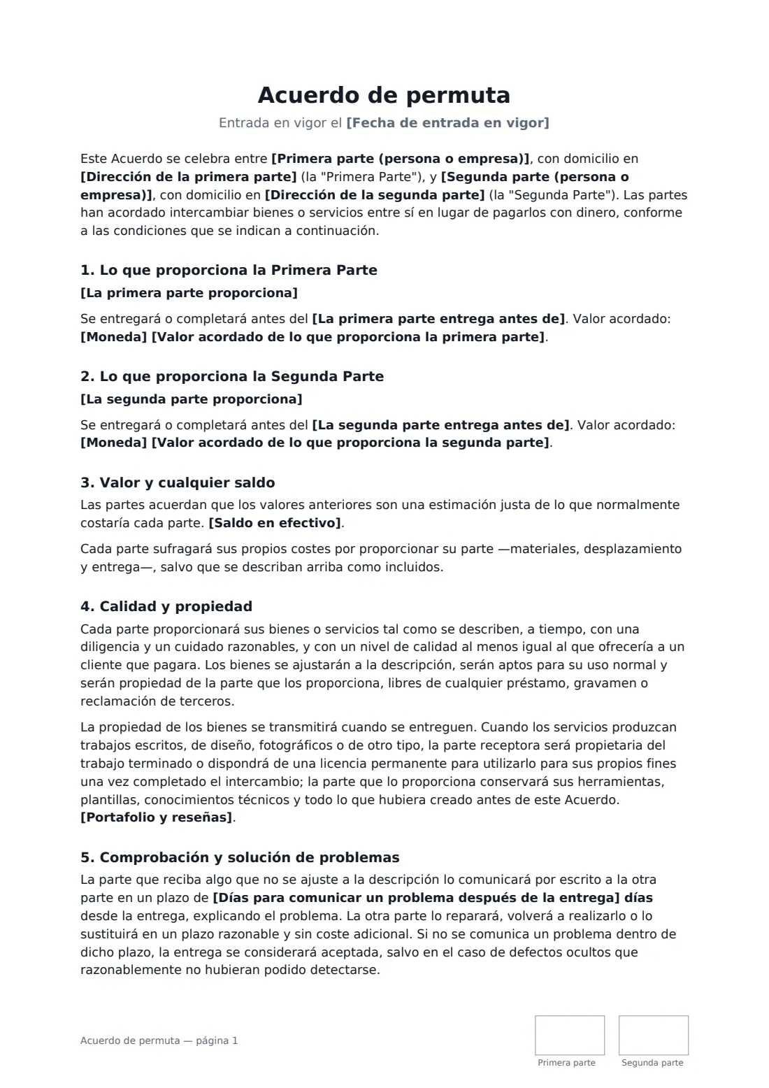 Acuerdo de permuta: página 1 de 2