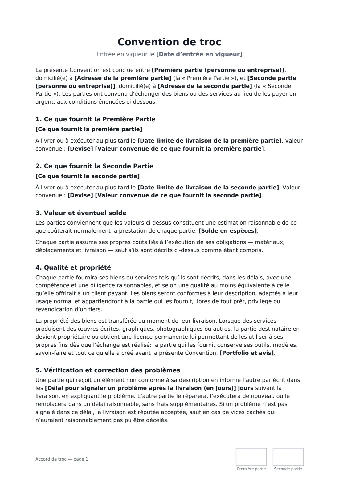 Accord de troc — page 1 sur 2