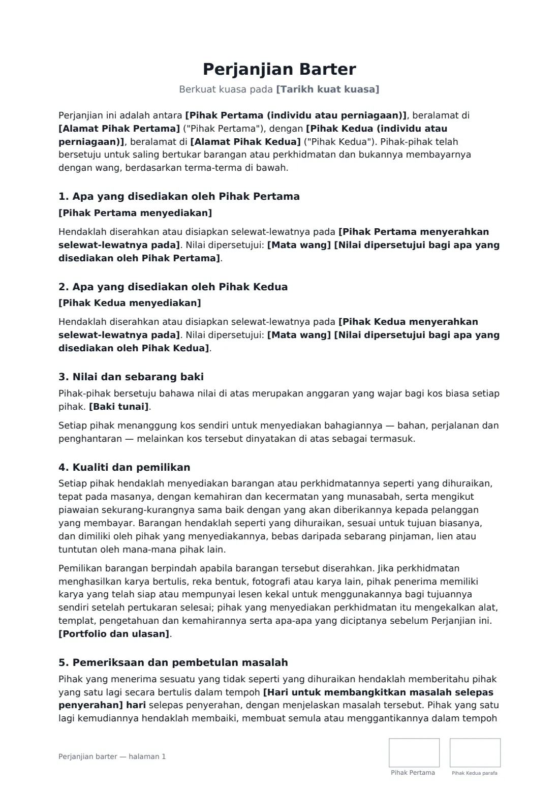 Perjanjian barter — halaman 1 daripada 3