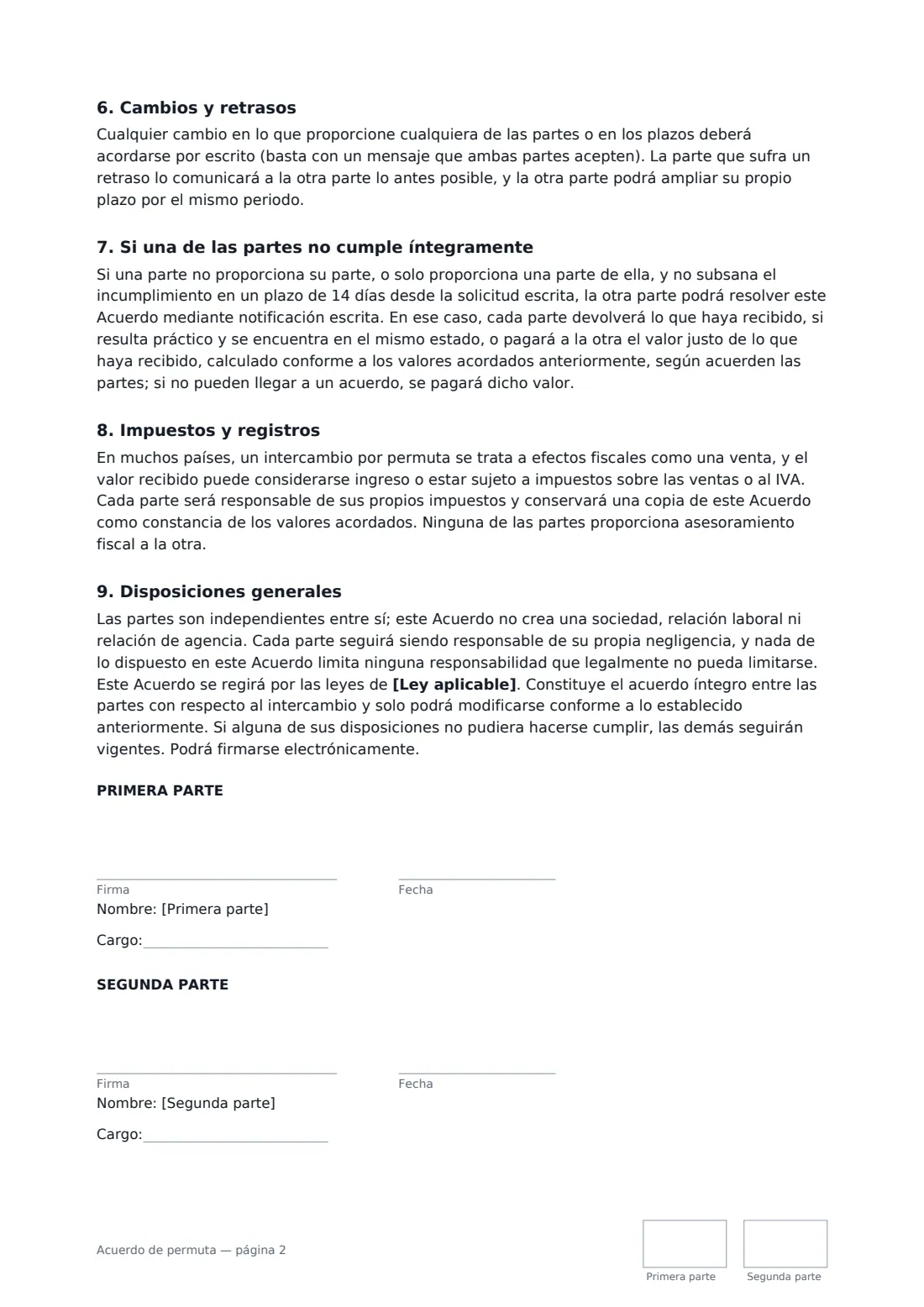 Acuerdo de permuta: página 2 de 2
