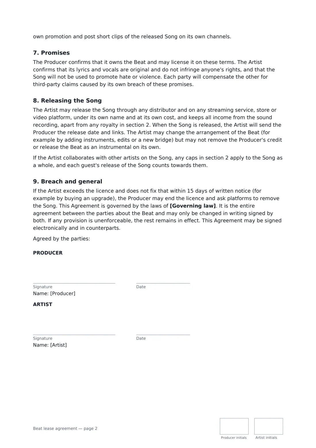 Beat lease agreement — page 2 of 2