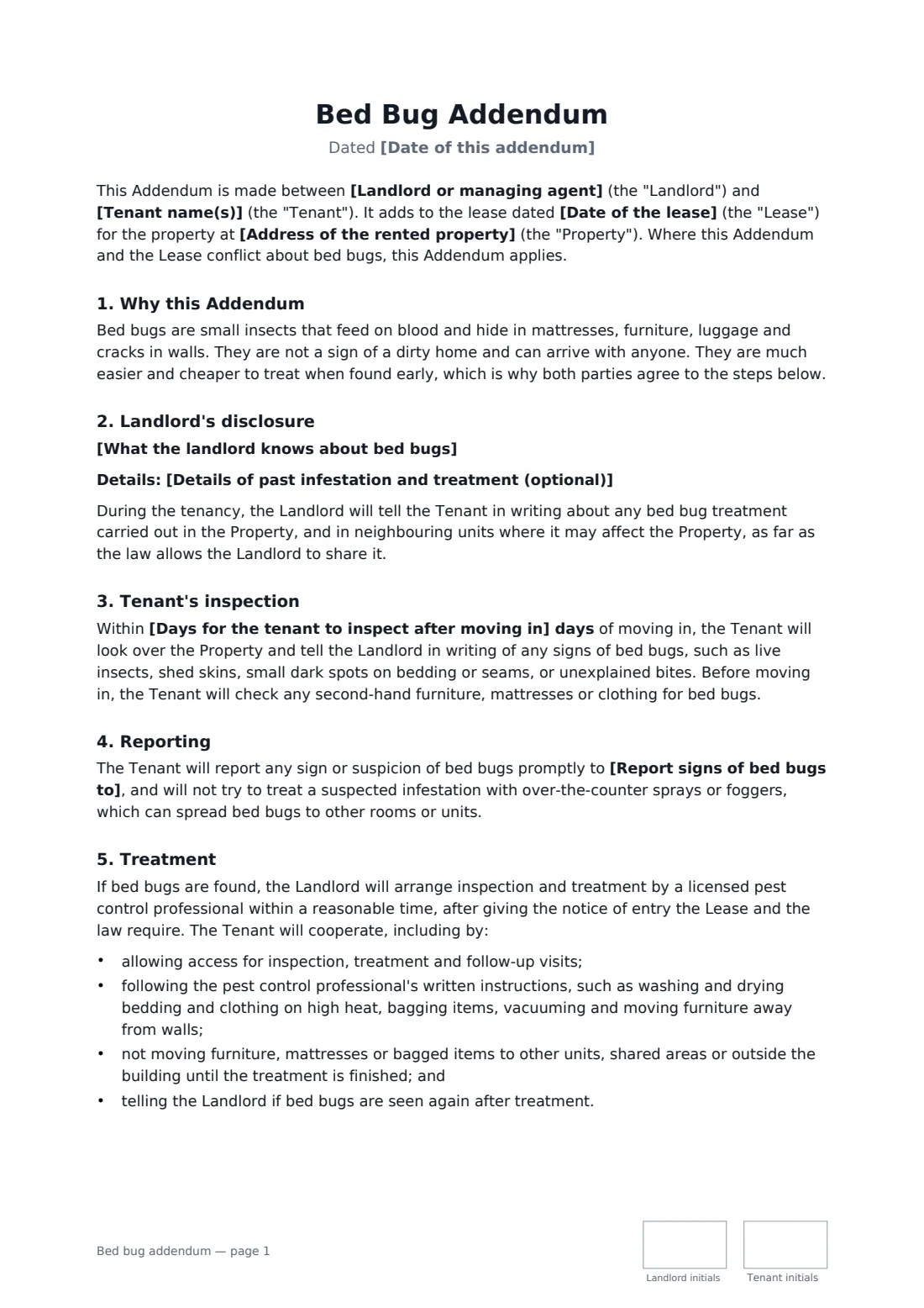 Bed bug addendum — page 1 of 2