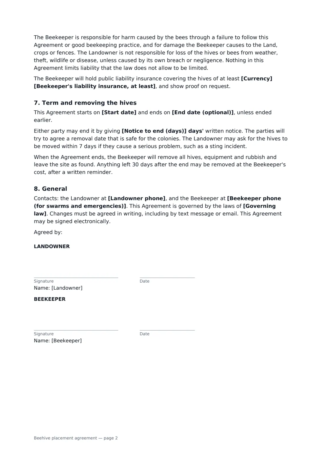 Beehive placement agreement — page 2 of 2