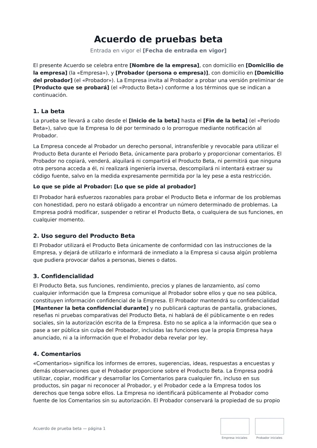 Acuerdo de prueba beta: página 1 de 3