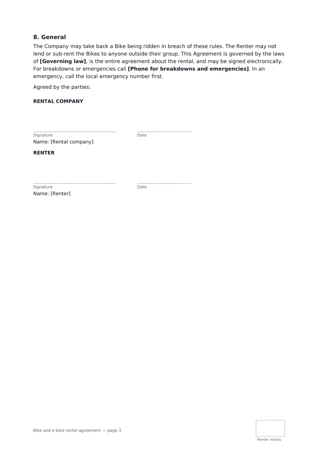 Bike and e-bike rental agreement — page 3 of 3