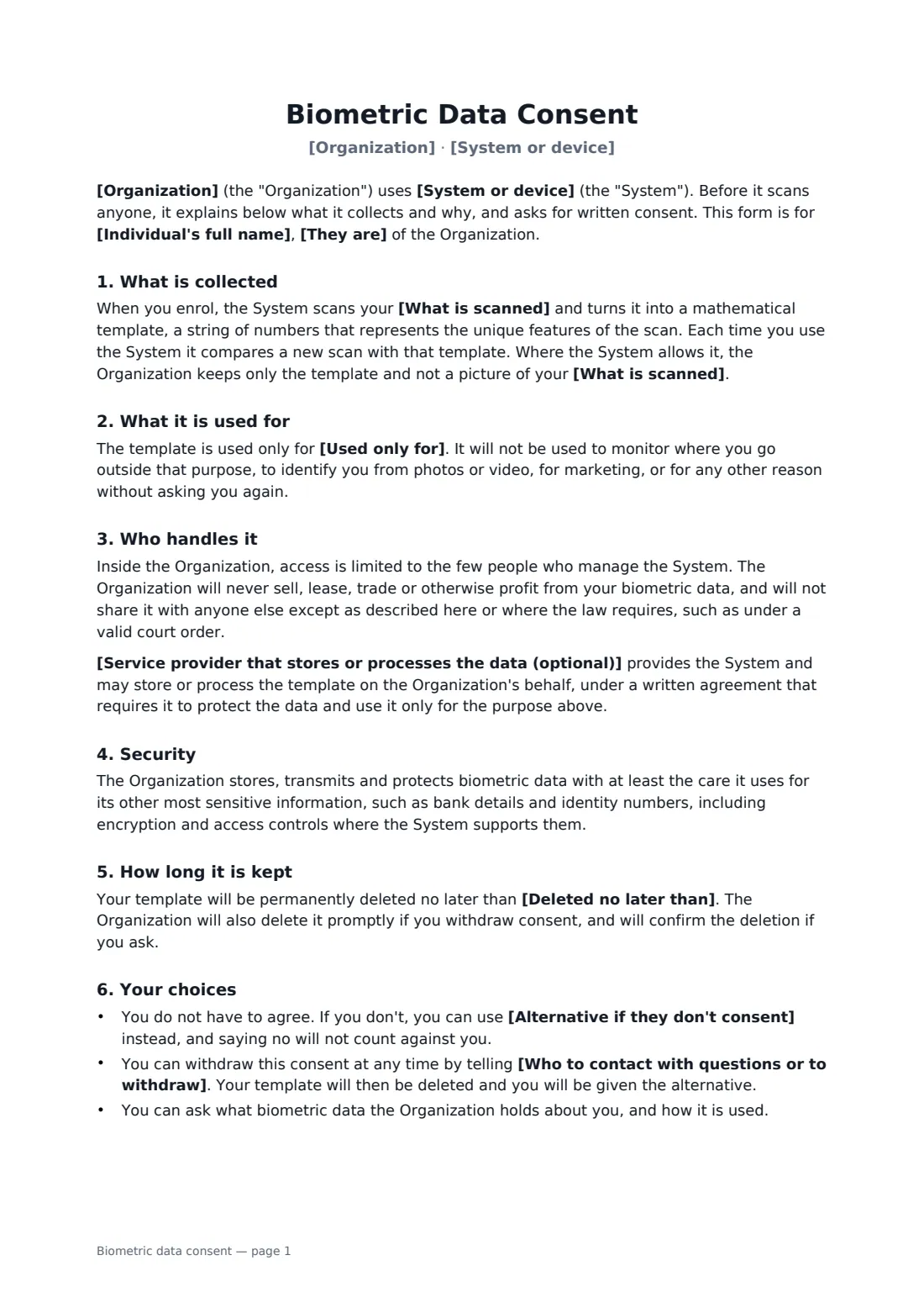 Biometric data consent — page 1 of 2