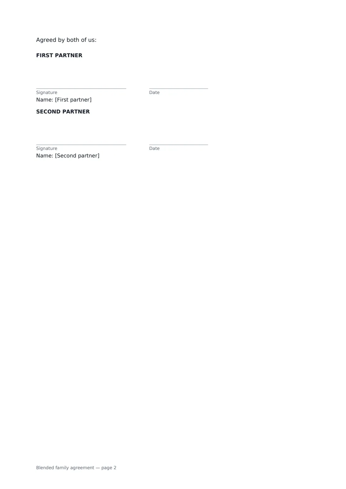Blended family agreement — page 2 of 2