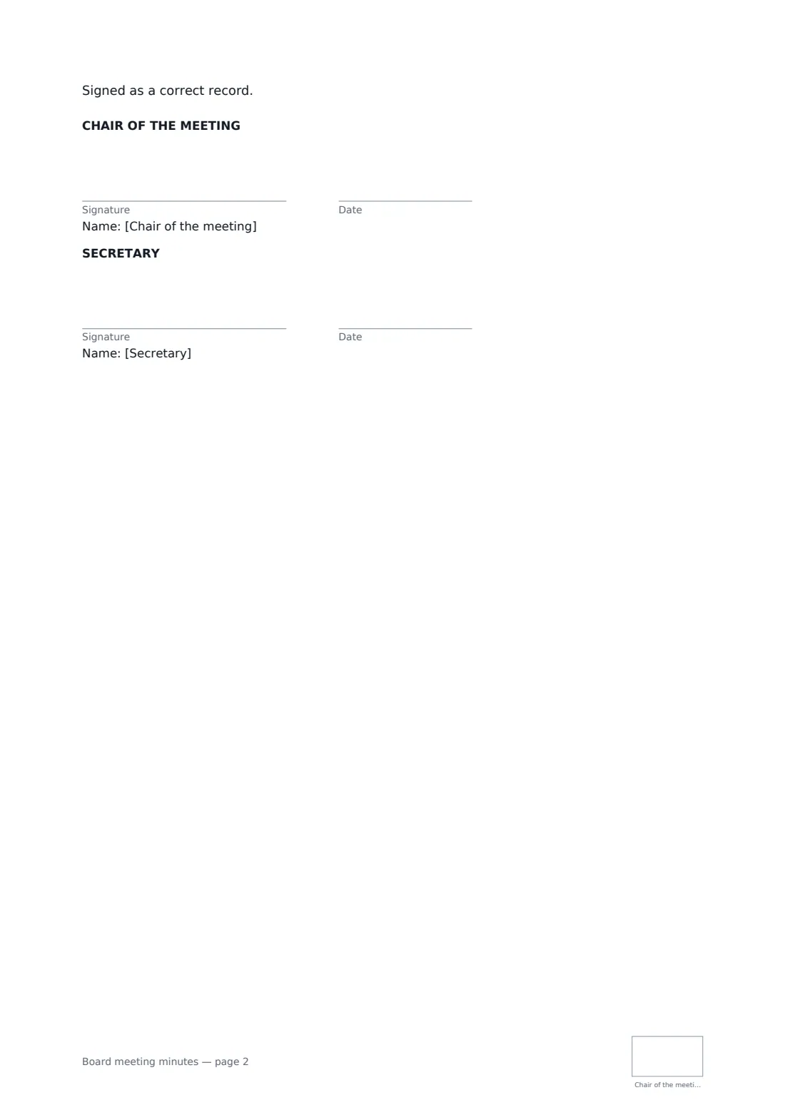 Board meeting minutes — page 2 of 2