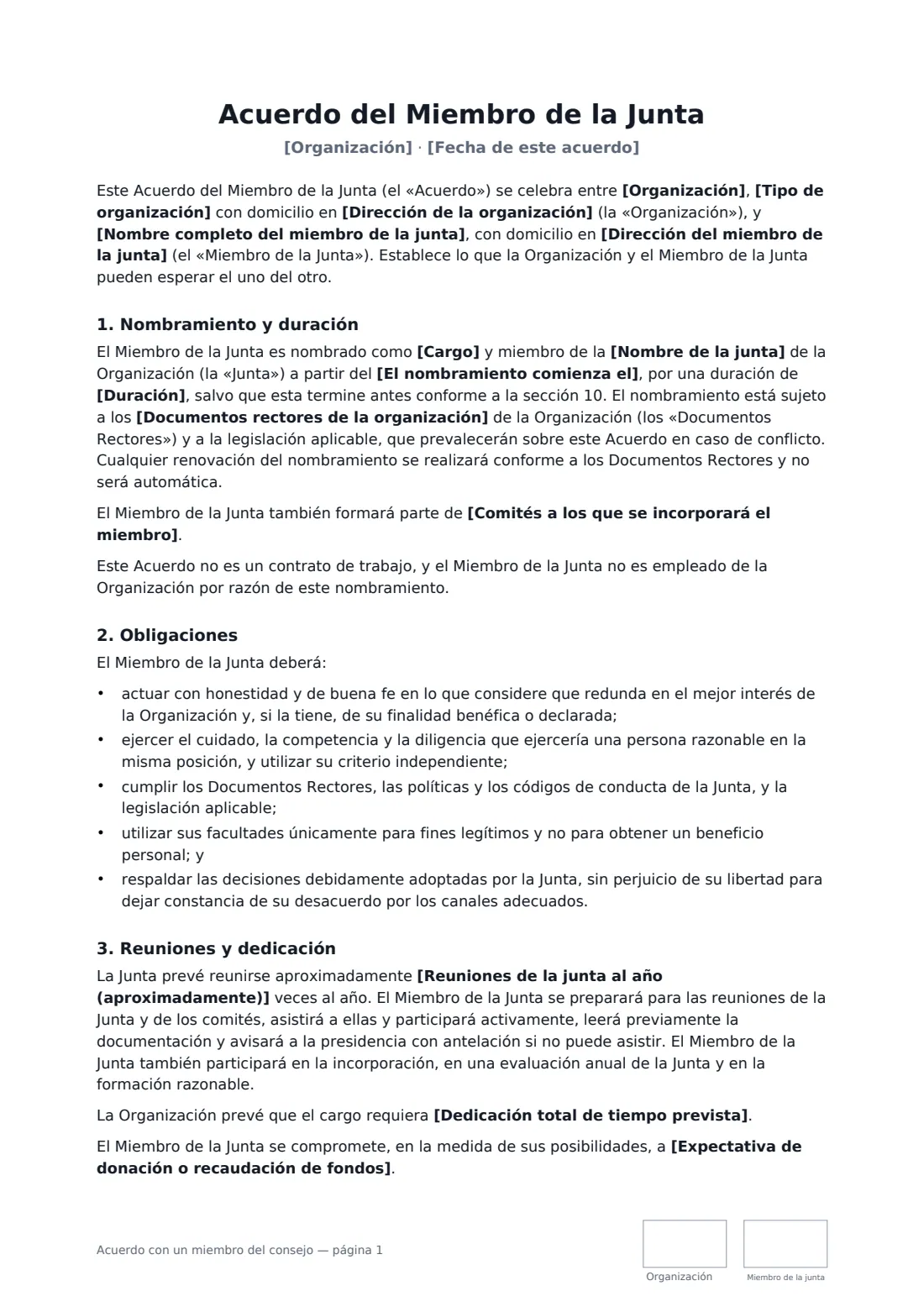 Acuerdo con un miembro del consejo: página 1 de 3