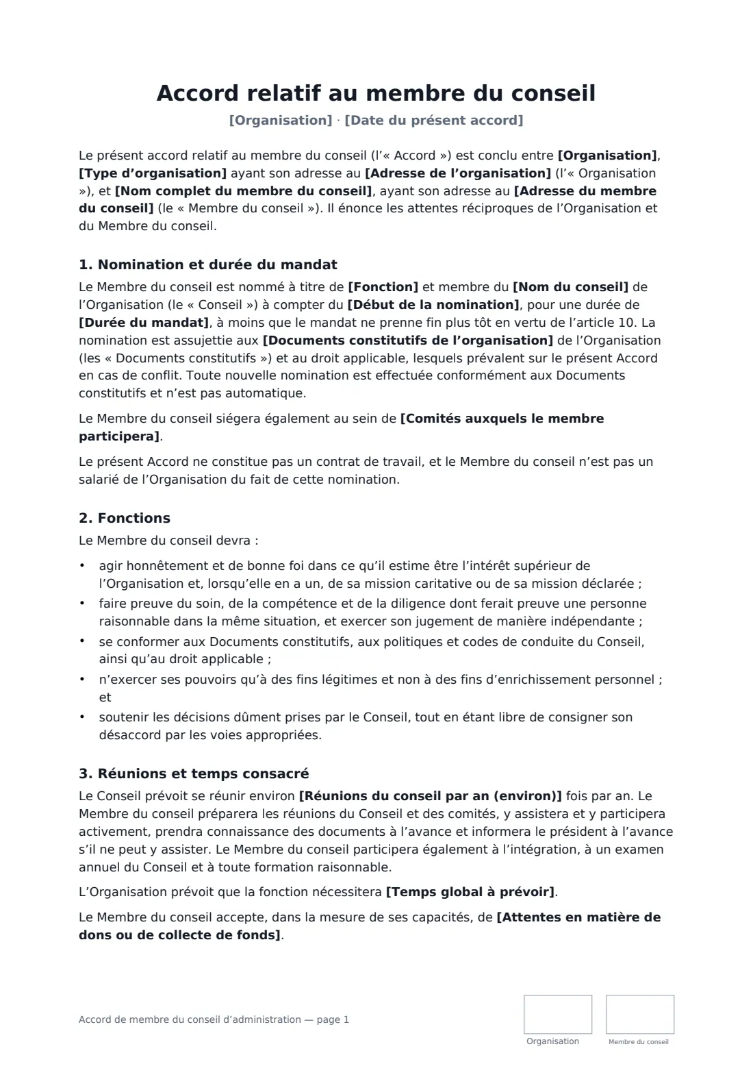 Accord de membre du conseil d’administration — page 1 sur 3