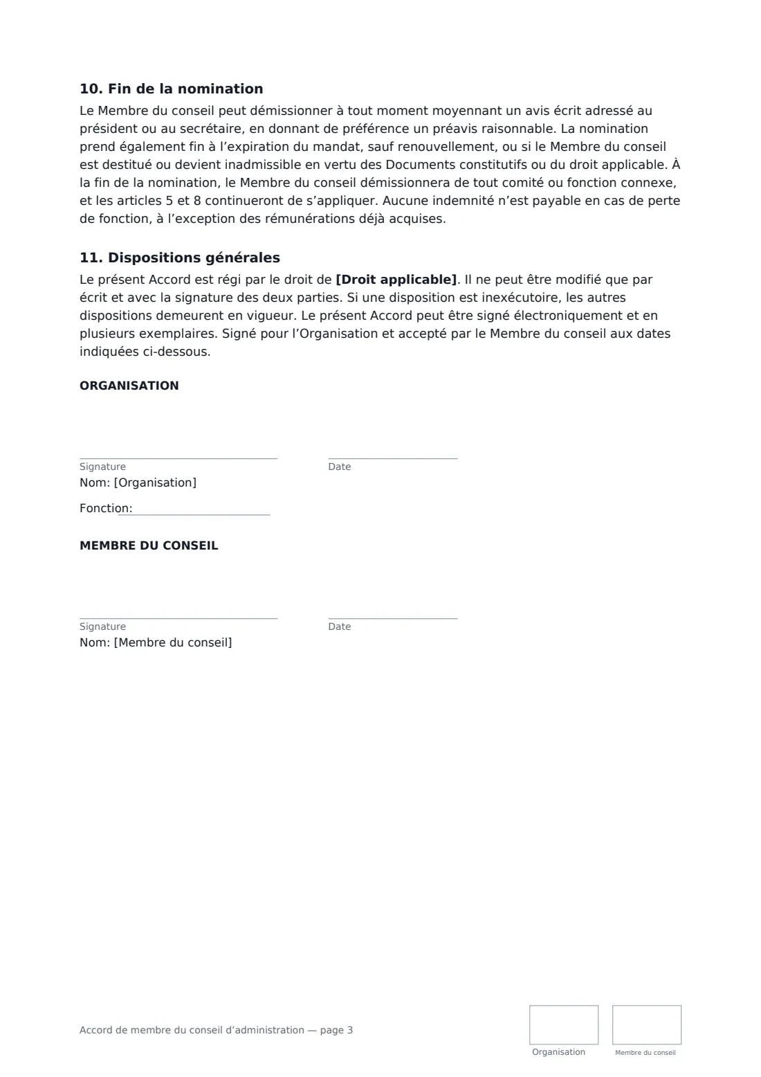 Accord de membre du conseil d’administration — page 3 sur 3