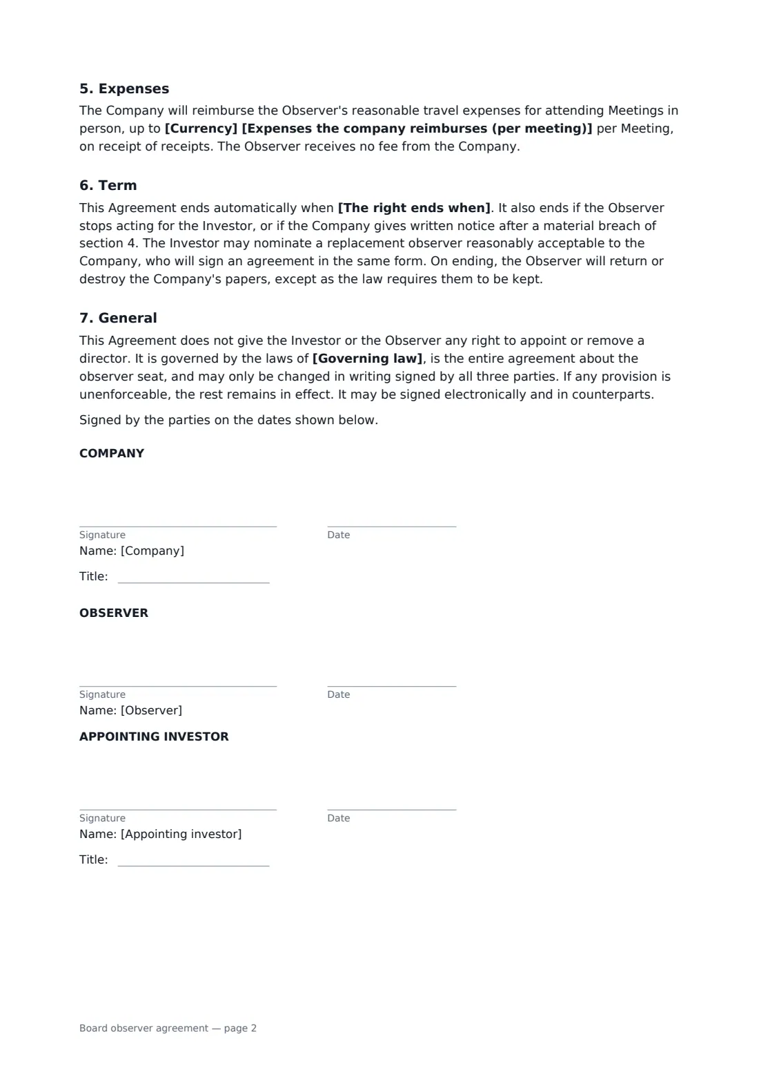 Board observer agreement — page 2 of 2