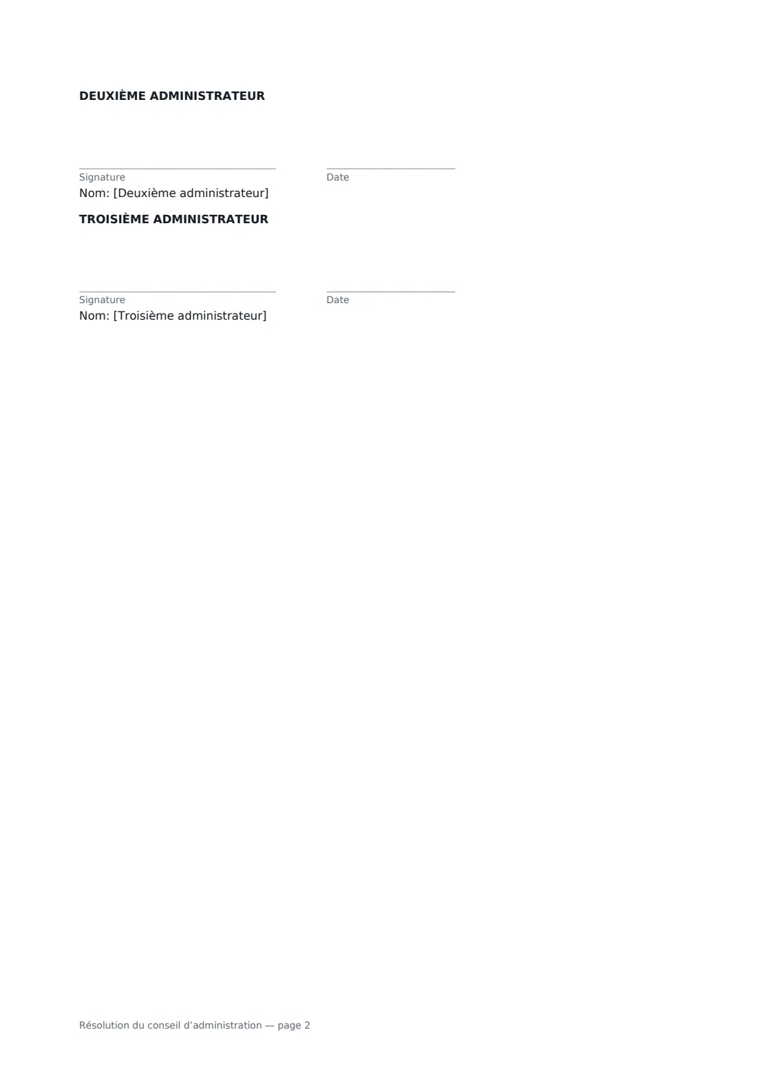 Résolution du conseil d’administration — page 2 sur 2