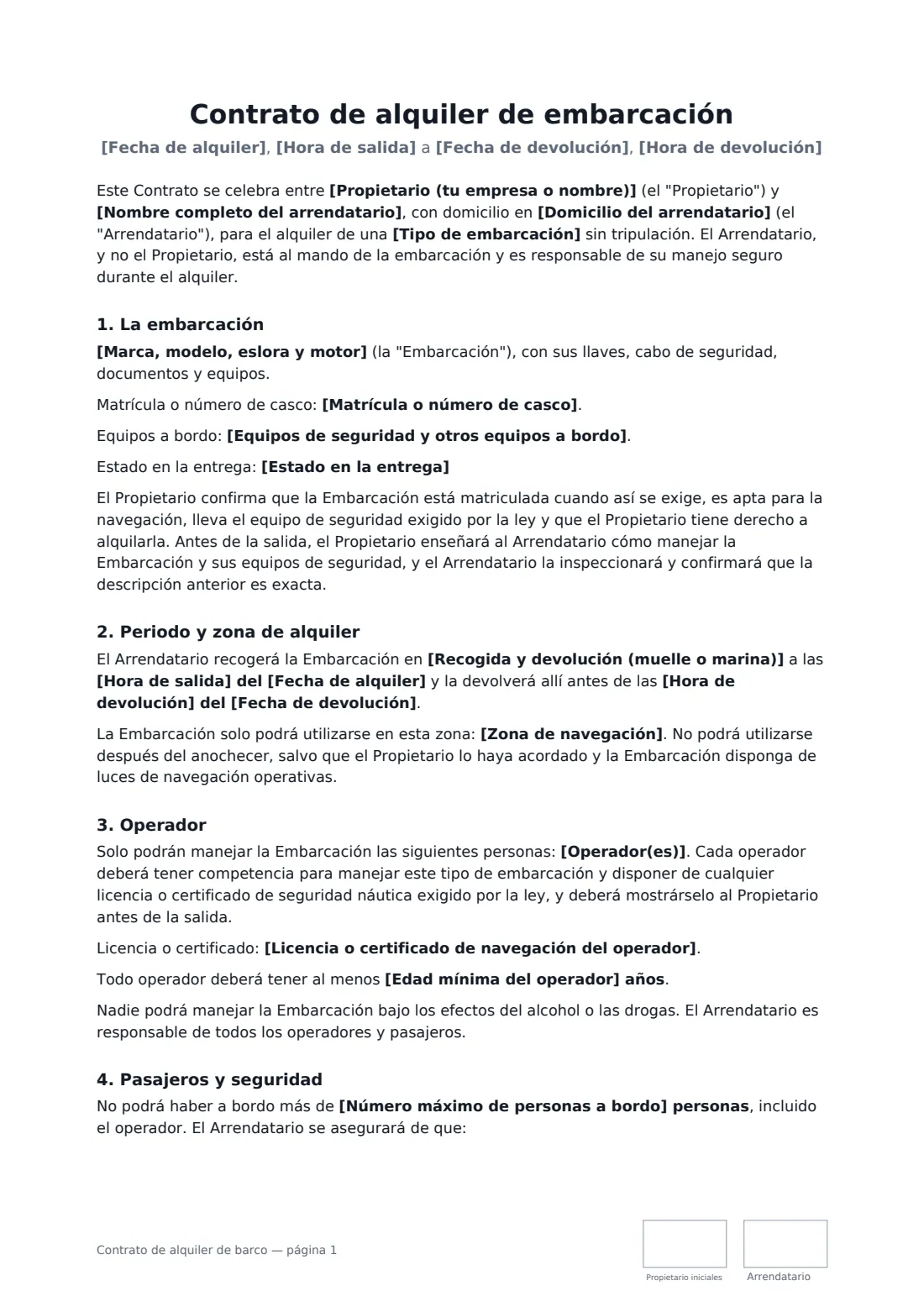 Contrato de alquiler de barco: página 1 de 3