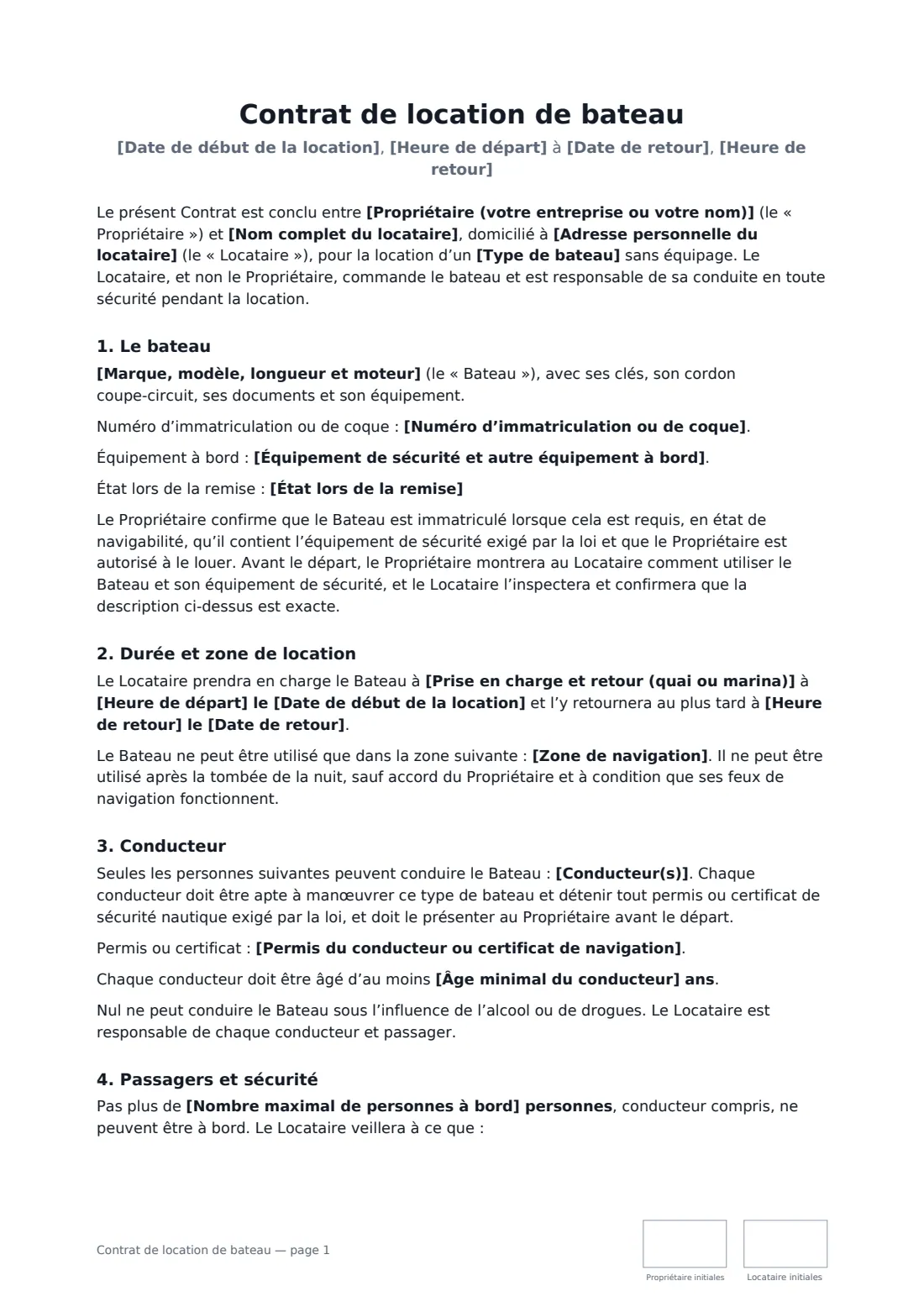 Contrat de location de bateau — page 1 sur 3