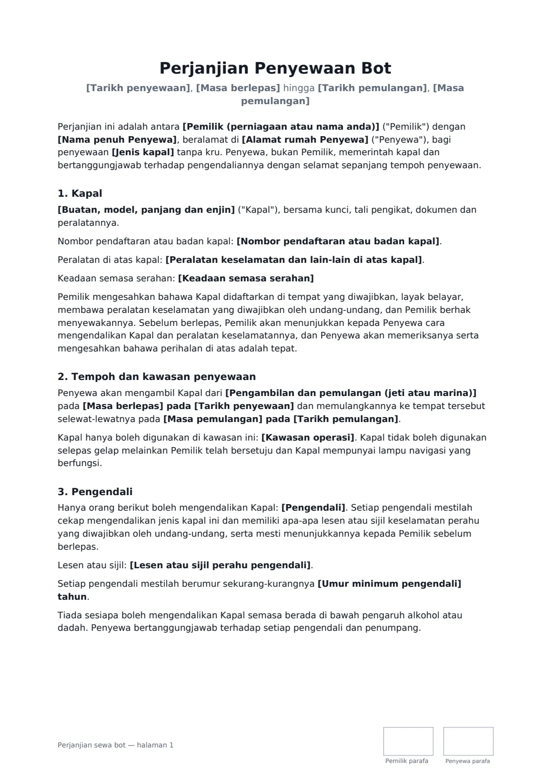 Perjanjian sewa bot — halaman 1 daripada 4