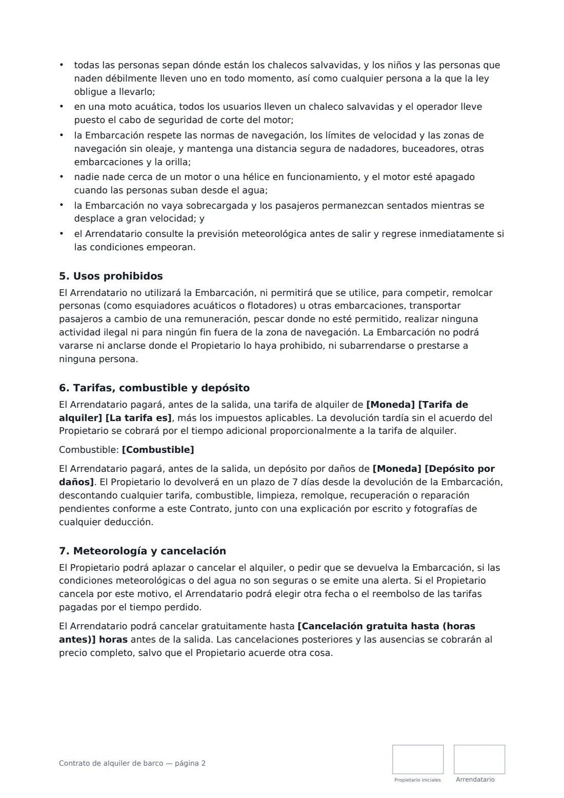 Contrato de alquiler de barco: página 2 de 3