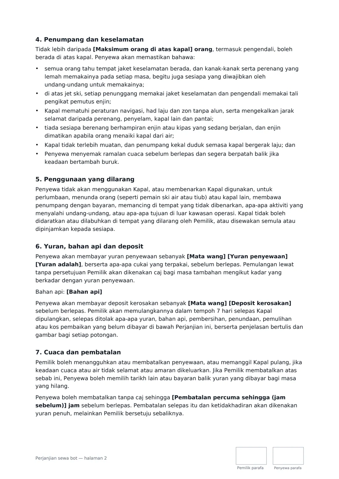 Perjanjian sewa bot — halaman 2 daripada 4
