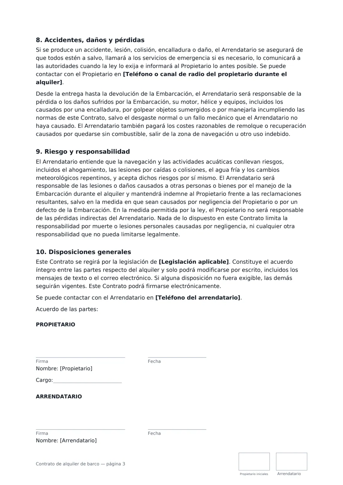 Contrato de alquiler de barco: página 3 de 3