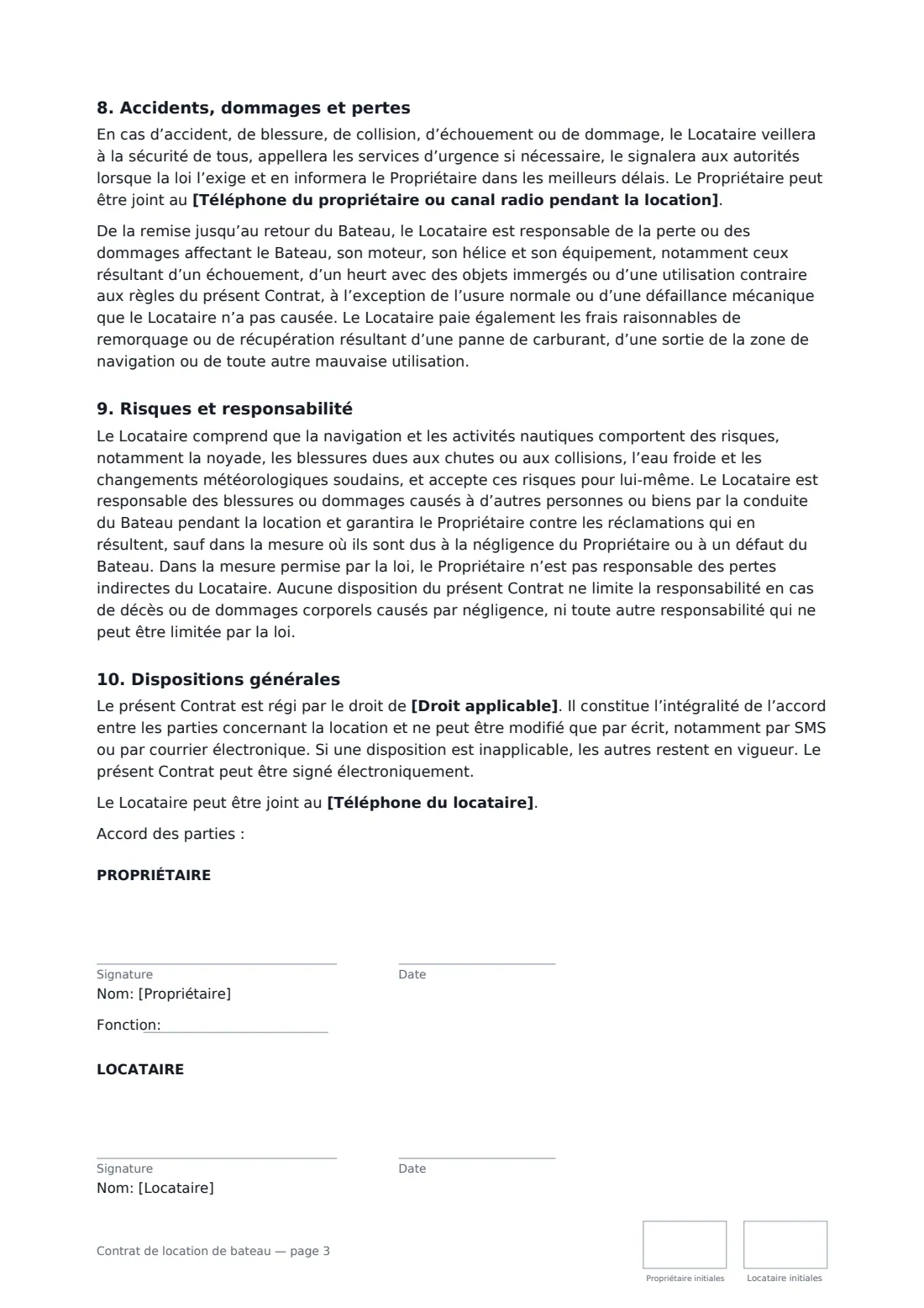 Contrat de location de bateau — page 3 sur 3
