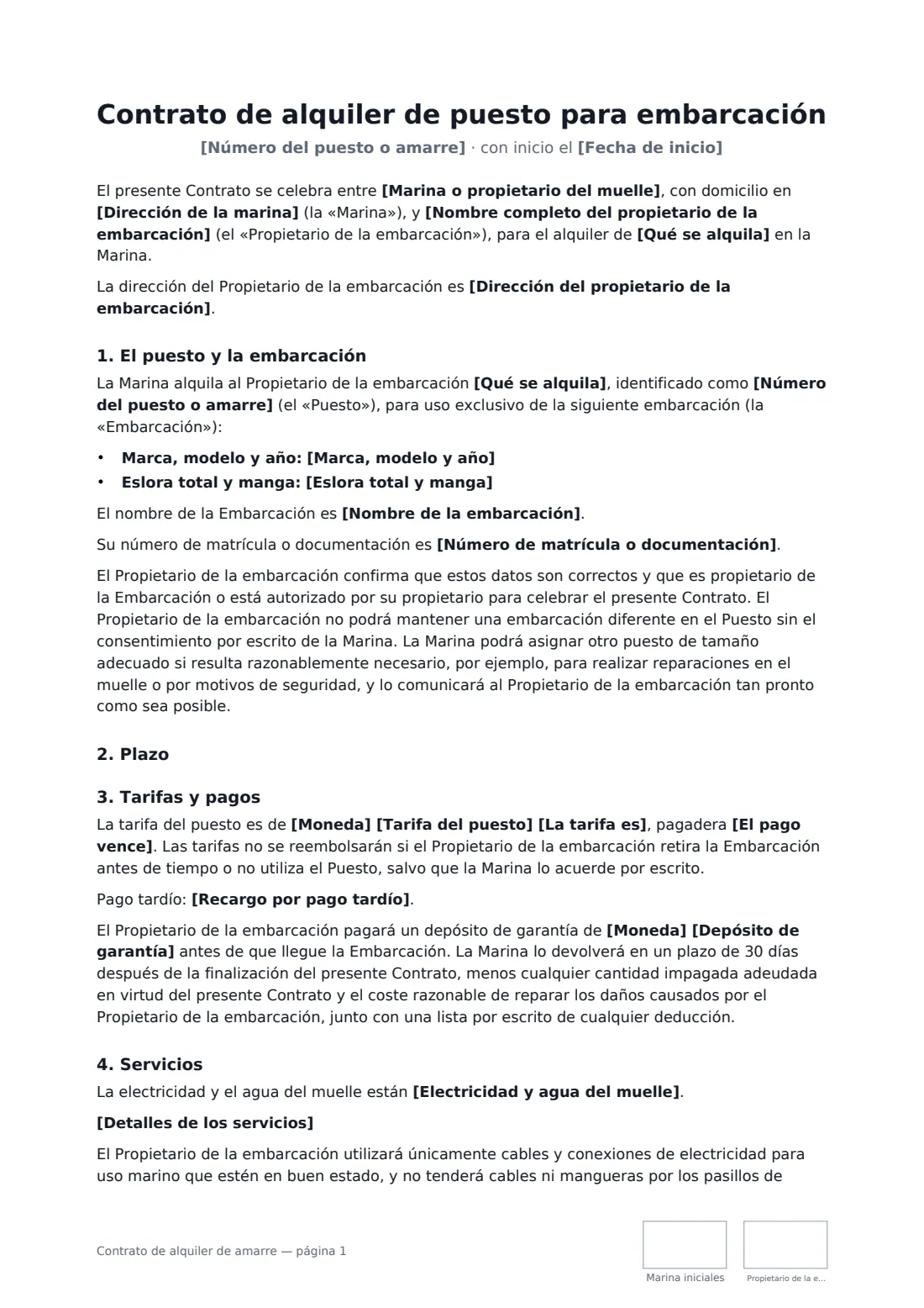 Contrato de alquiler de amarre: página 1 de 4