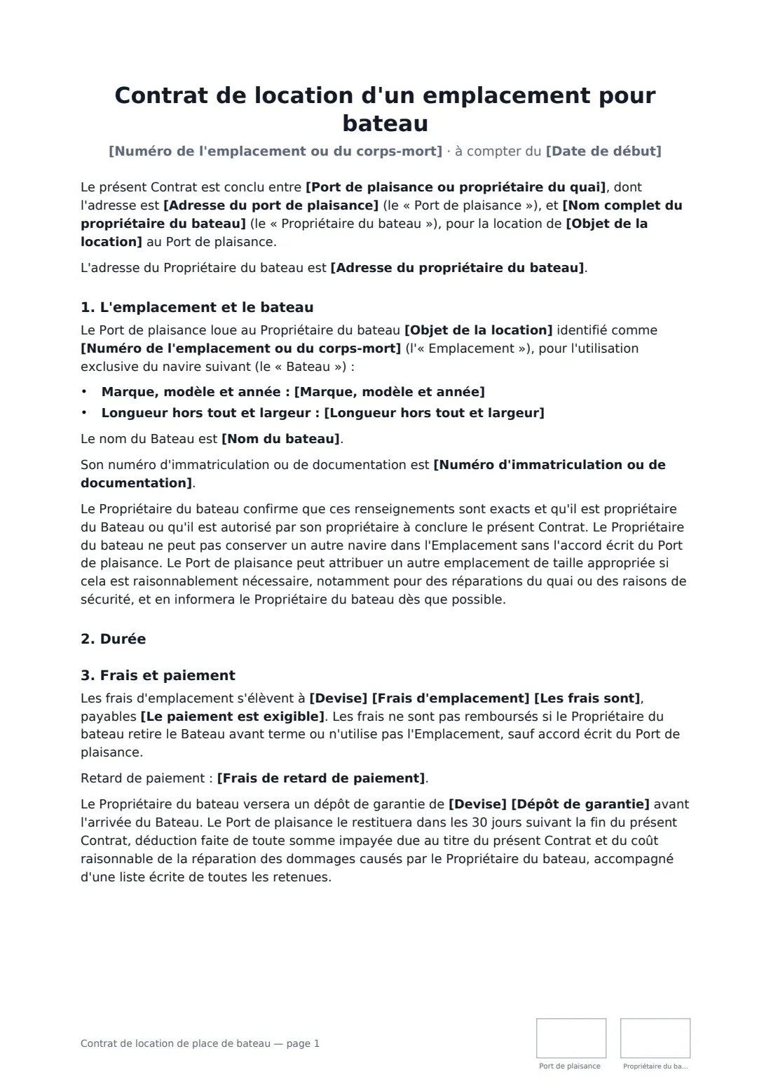 Contrat de location de place de bateau — page 1 sur 4