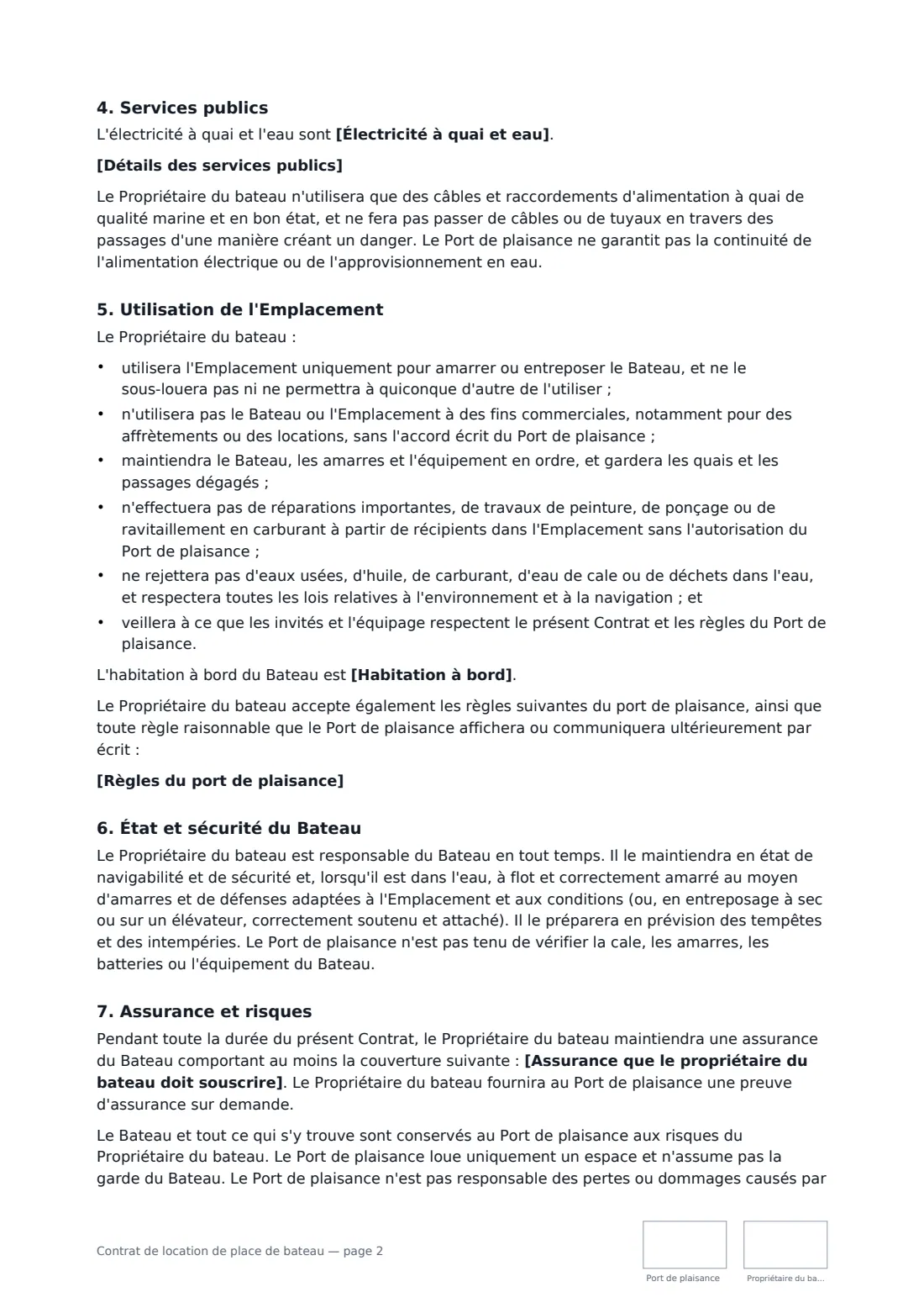 Contrat de location de place de bateau — page 2 sur 4