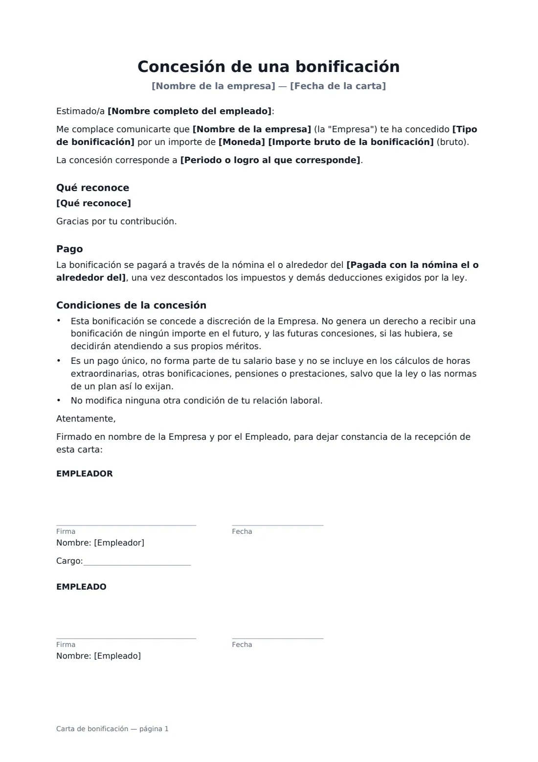 Carta de bonificación: página 1 de 1