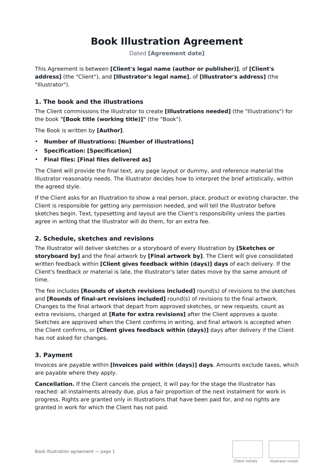 Book illustration agreement — page 1 of 3
