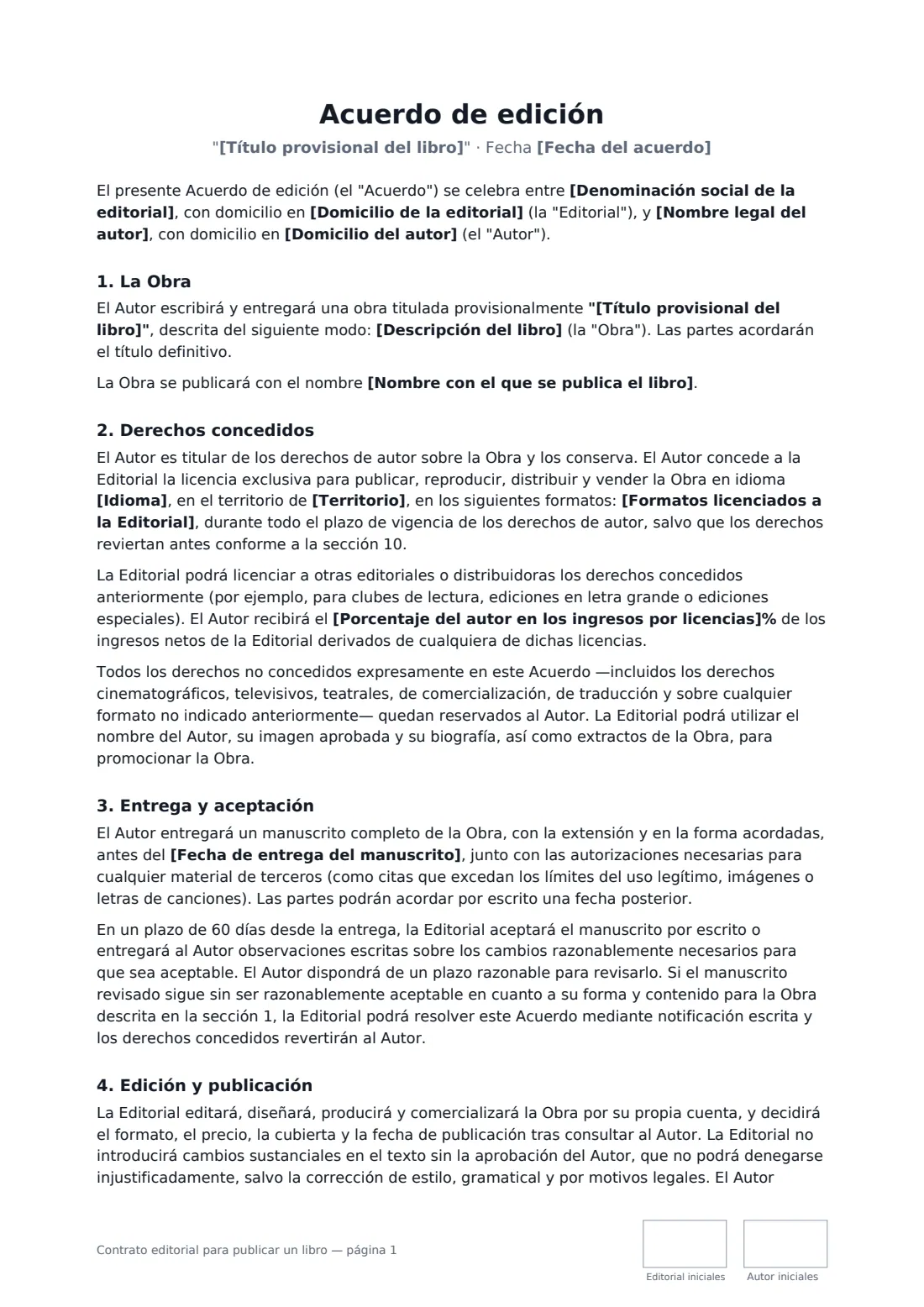 Contrato editorial para publicar un libro: página 1 de 4
