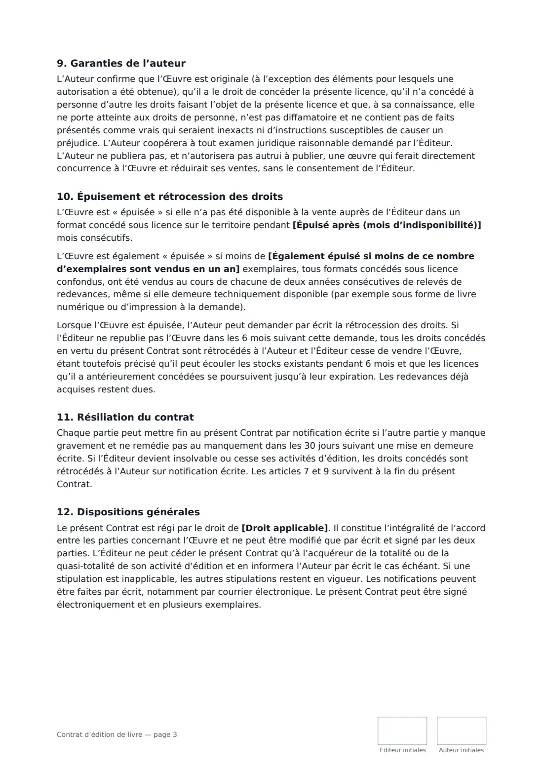 Contrat d’édition de livre — page 3 sur 4