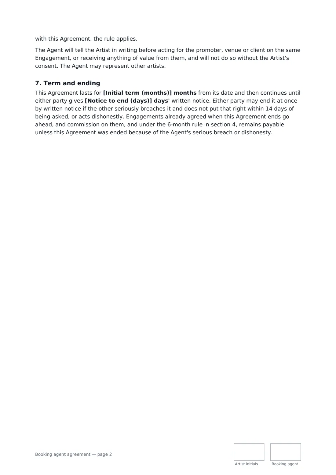 Booking agent agreement — page 2 of 3