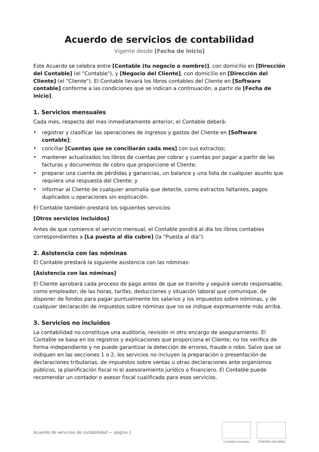 Acuerdo de servicios de contabilidad: página 1 de 4
