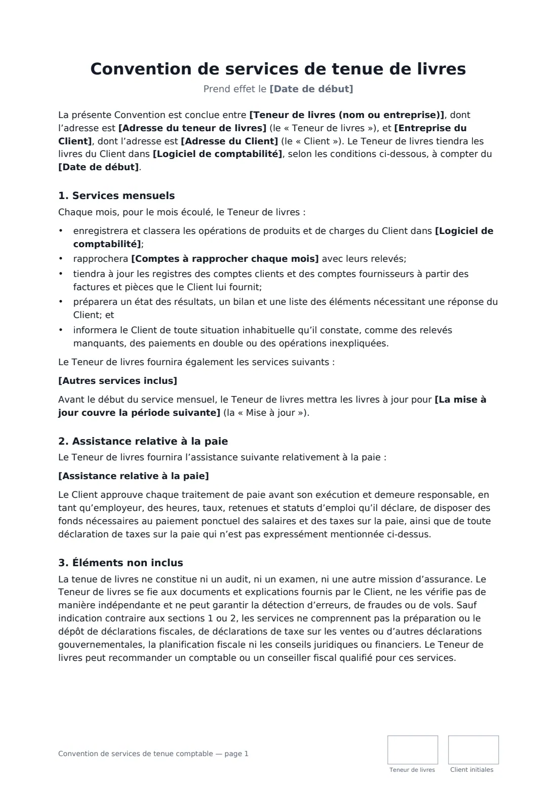 Convention de services de tenue comptable — page 1 sur 4