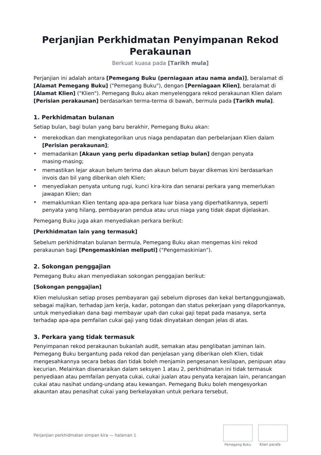 Perjanjian perkhidmatan simpan kira — halaman 1 daripada 4