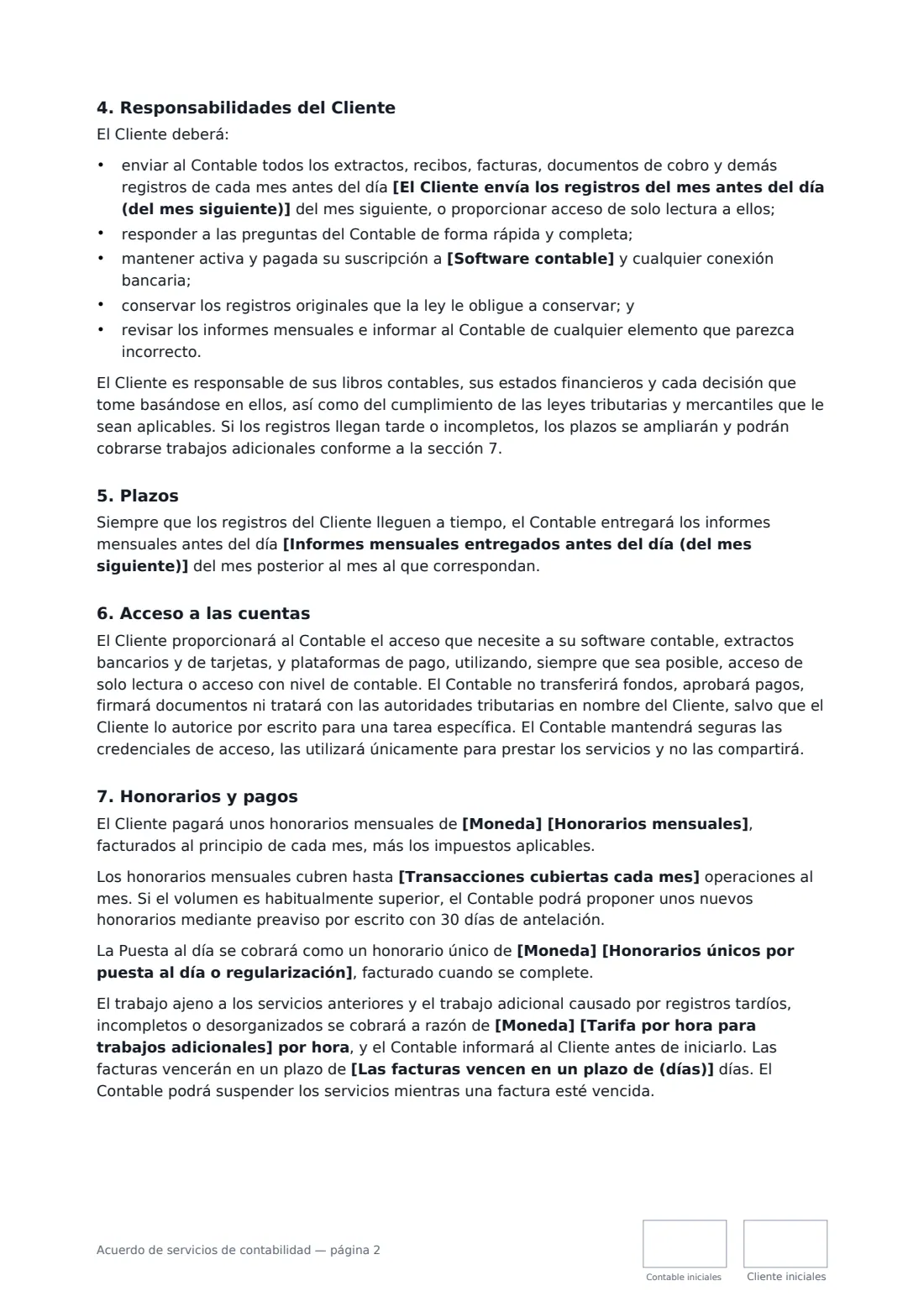 Acuerdo de servicios de contabilidad: página 2 de 4