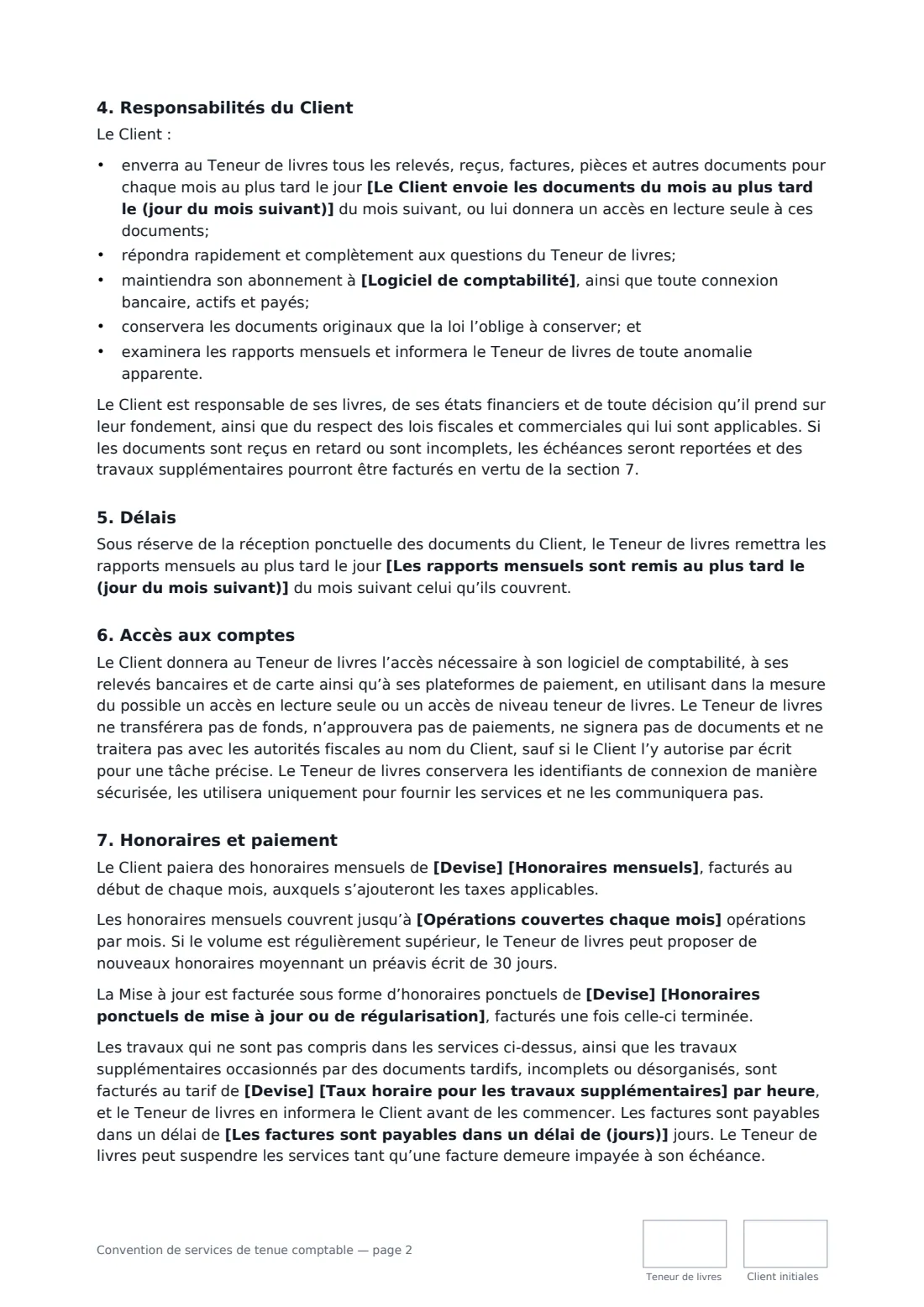 Convention de services de tenue comptable — page 2 sur 4