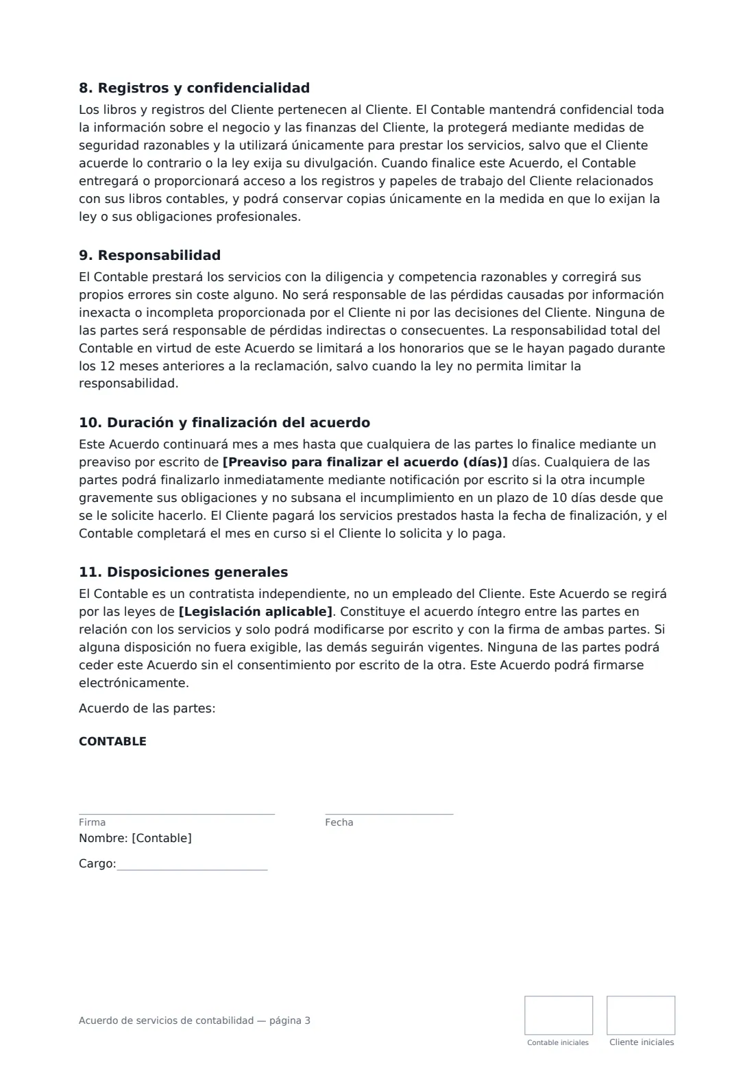 Acuerdo de servicios de contabilidad: página 3 de 4