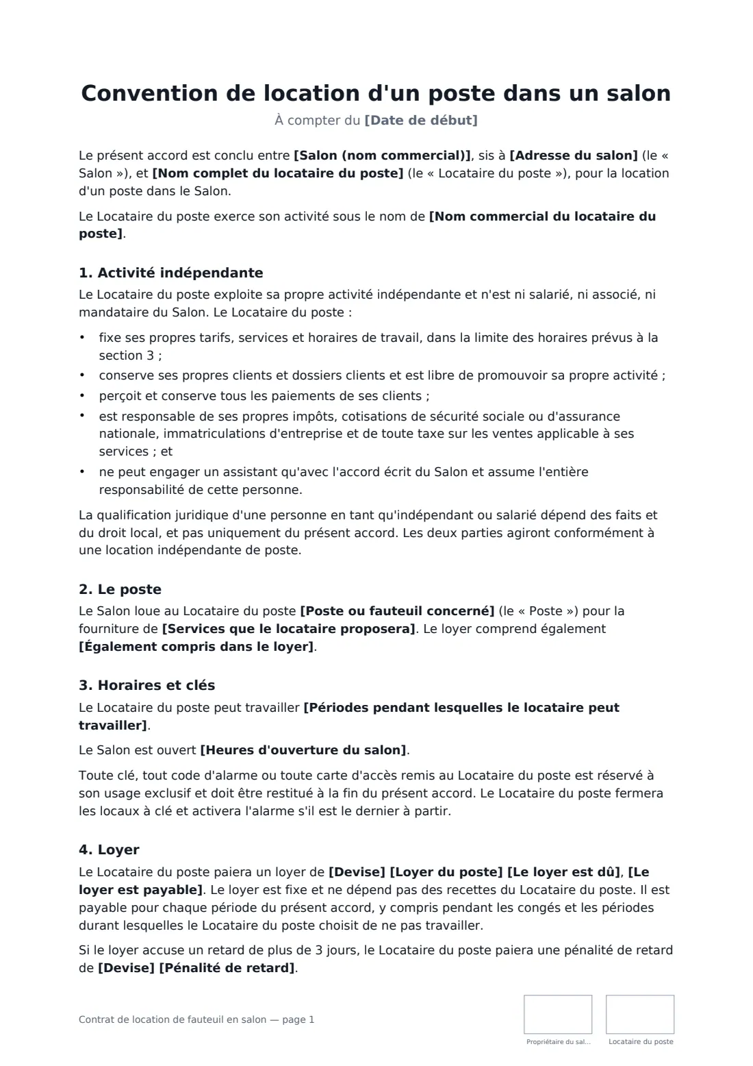 Contrat de location de fauteuil en salon — page 1 sur 3